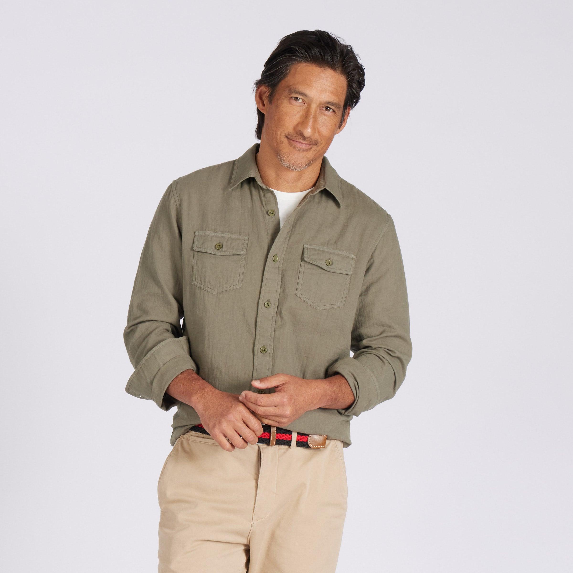 Brando Lightweight Double Cloth Shirt - Military Olive Product Image