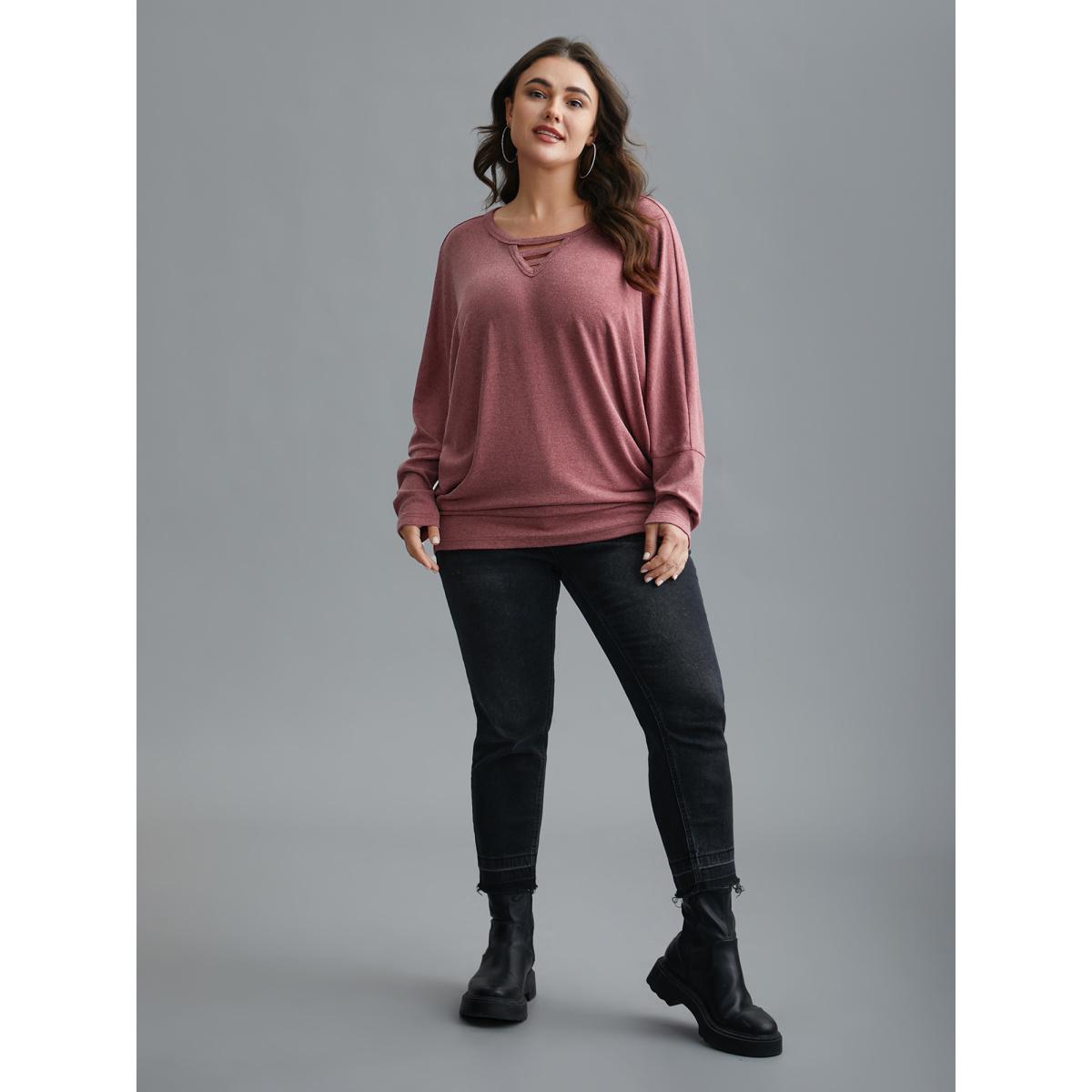 Plus Size V-Neck Cut-out Seamed T-shirt Russet Women Casual Cut-Out Round Neck Everyday T-shirts BloomChic 22-24/3X Product Image