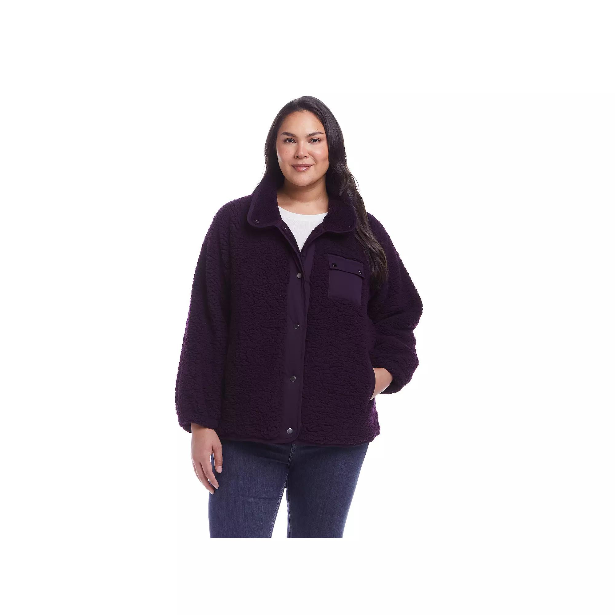 Plus Size Weathercast Snap Front Bonded Sherpa Fleece Jacket, Women's, Size: 2XL, Ivory Product Image