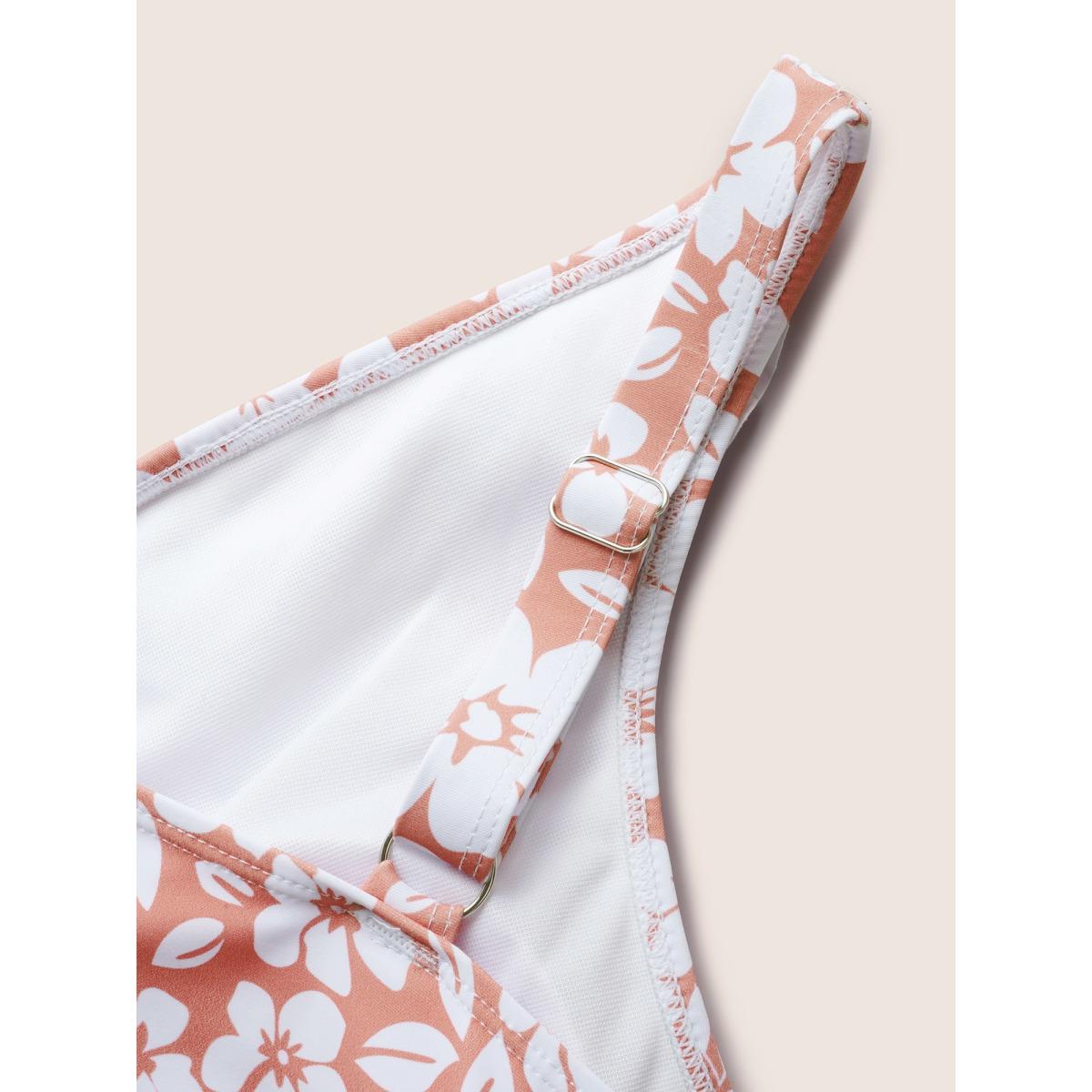 Plus Size Floral Tie Knot Patchwork Ruffles Swim Dress Women's Swimwear Coral Beach Bodycon Overlap Collar High stretch Curve Swim Dresses BloomChic 12/L Product Image