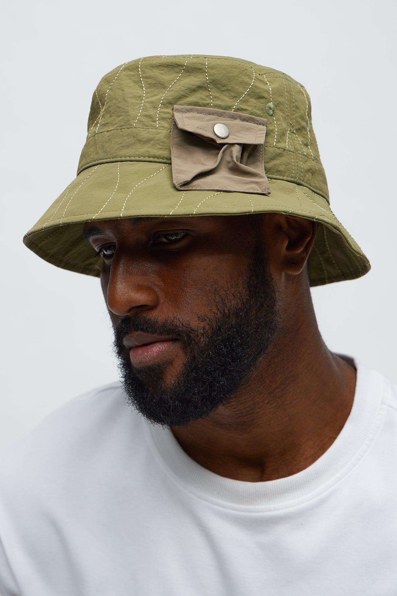 Quilted Utility Pocket Bucket Hat - Green/combo Male Product Image