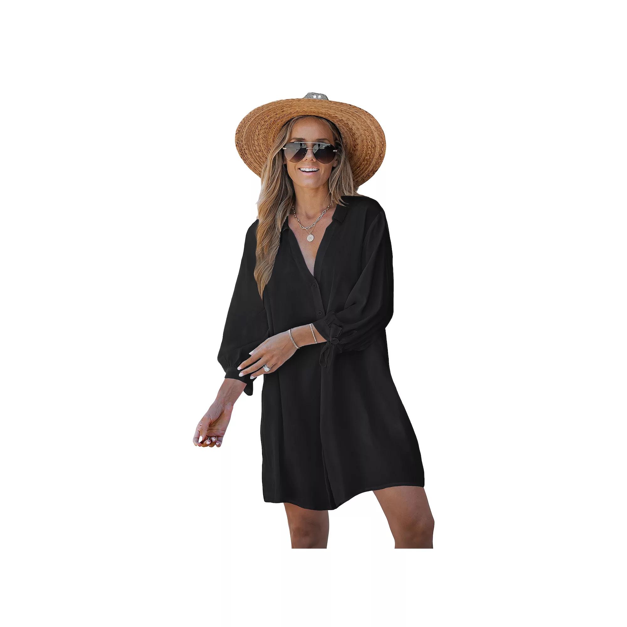 Women's Cupshe Button-Up Swim Cover-Up Dress, Size: XL, Black Product Image