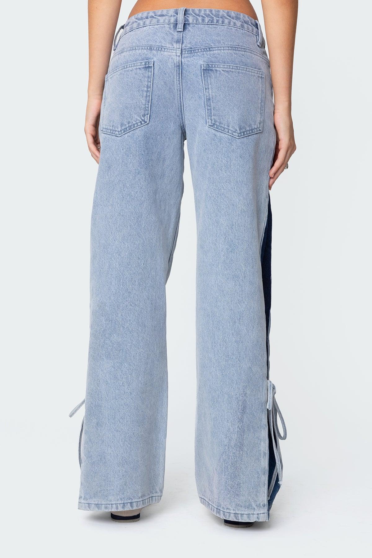 Contrast Split Washed Low Rise Bootcut Jeans Product Image
