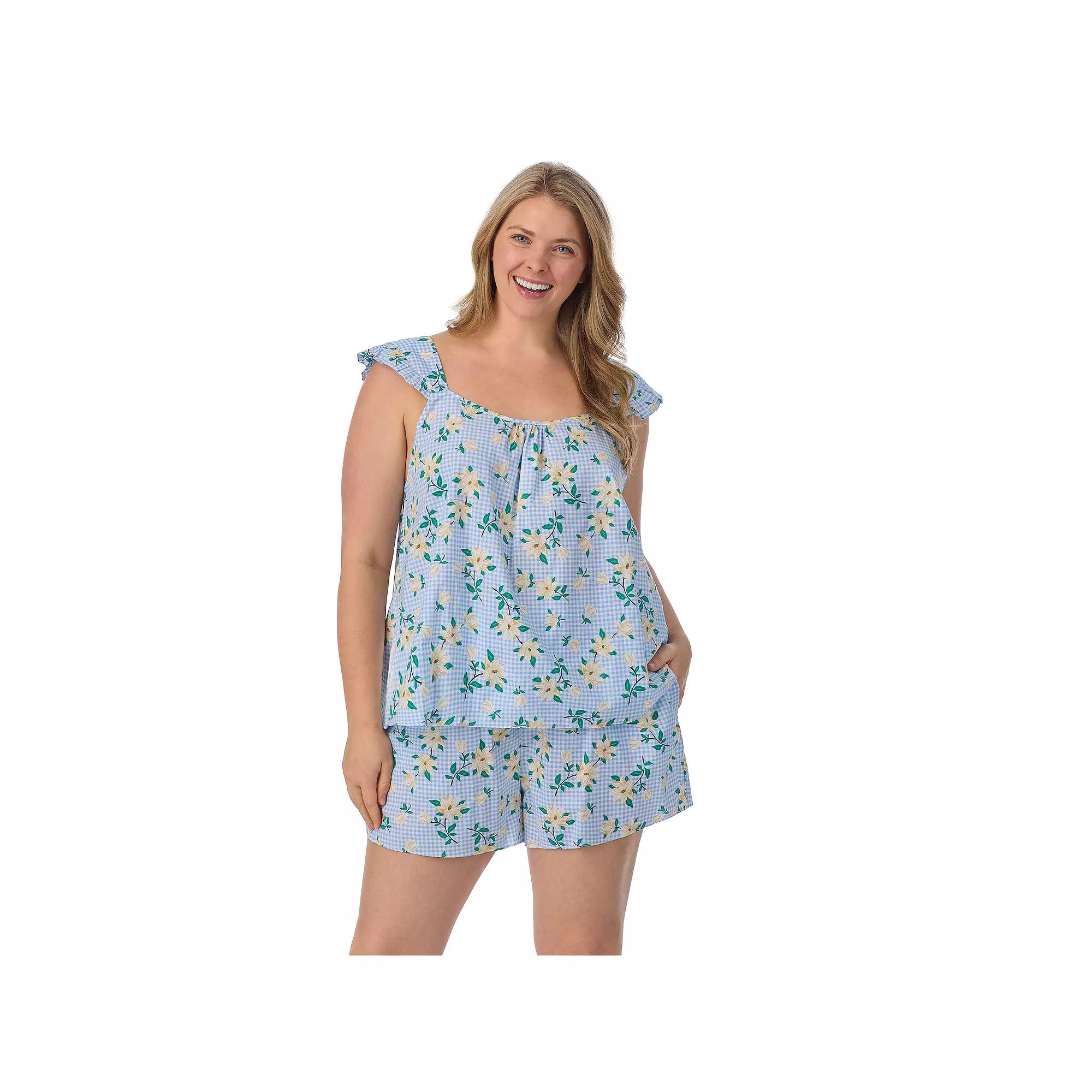 Plus Size Draper James 2-Piece Woven Pajama Tank Top & Pajama Boxers Set, Women's, Size: 3XL, Blue Gingham Magnolia Product Image