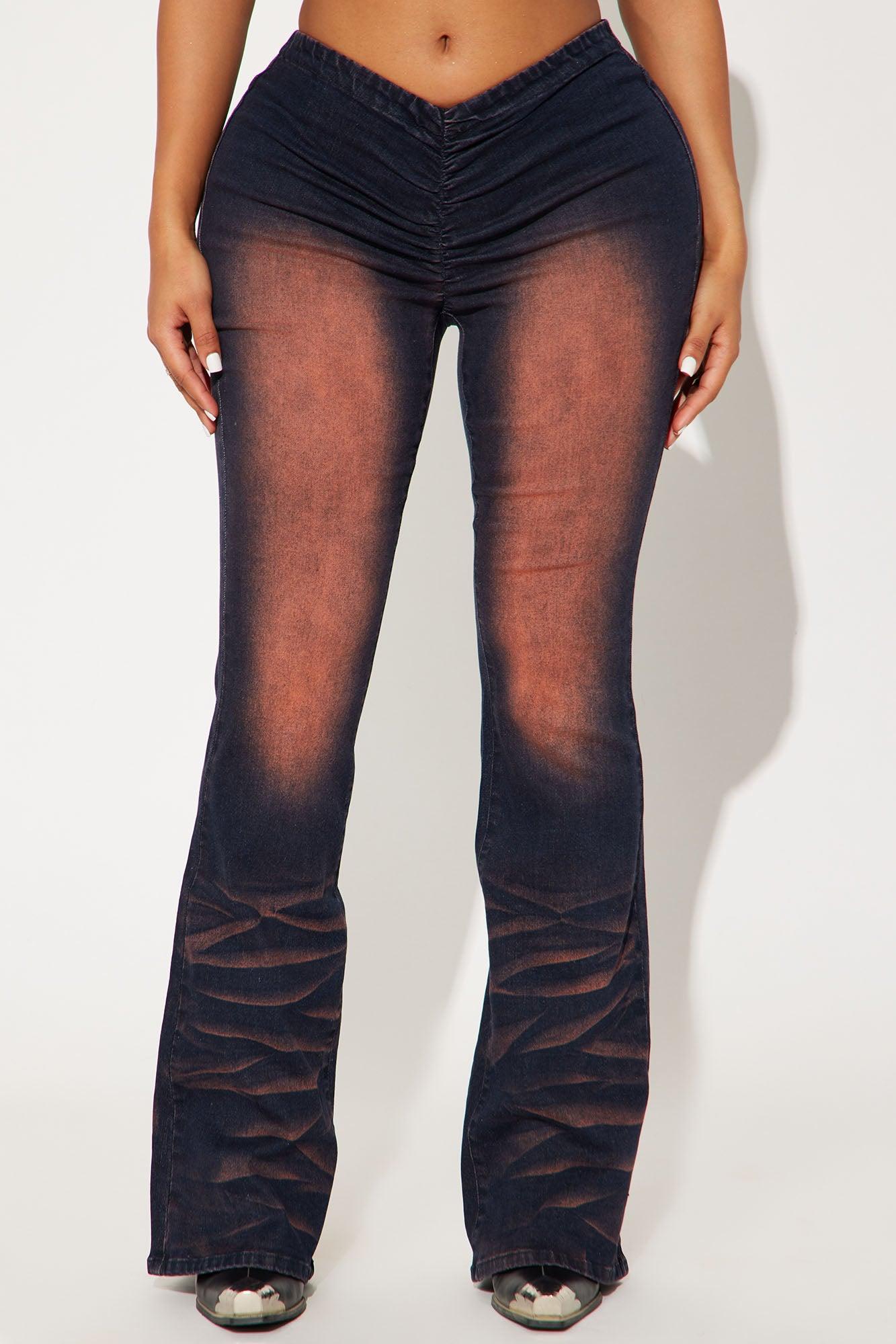 Level Up Mid Rise V Waistband Flare Jeans - Black Wash Product Image