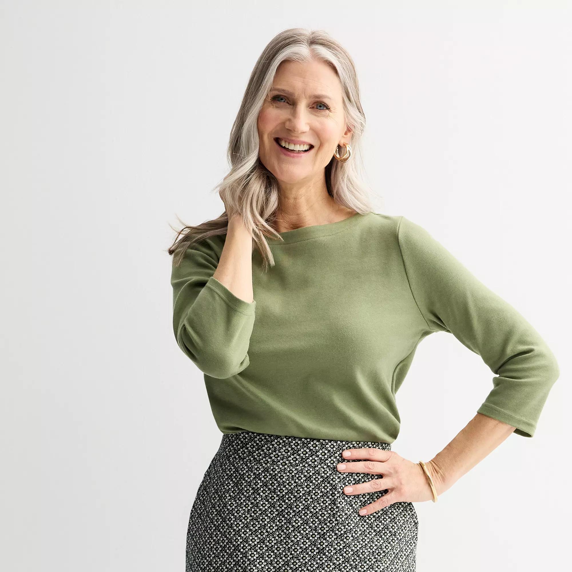 Petite Croft & Barrow® Boatneck Top, Women's, Size: XL Petite, Sydney Green Product Image