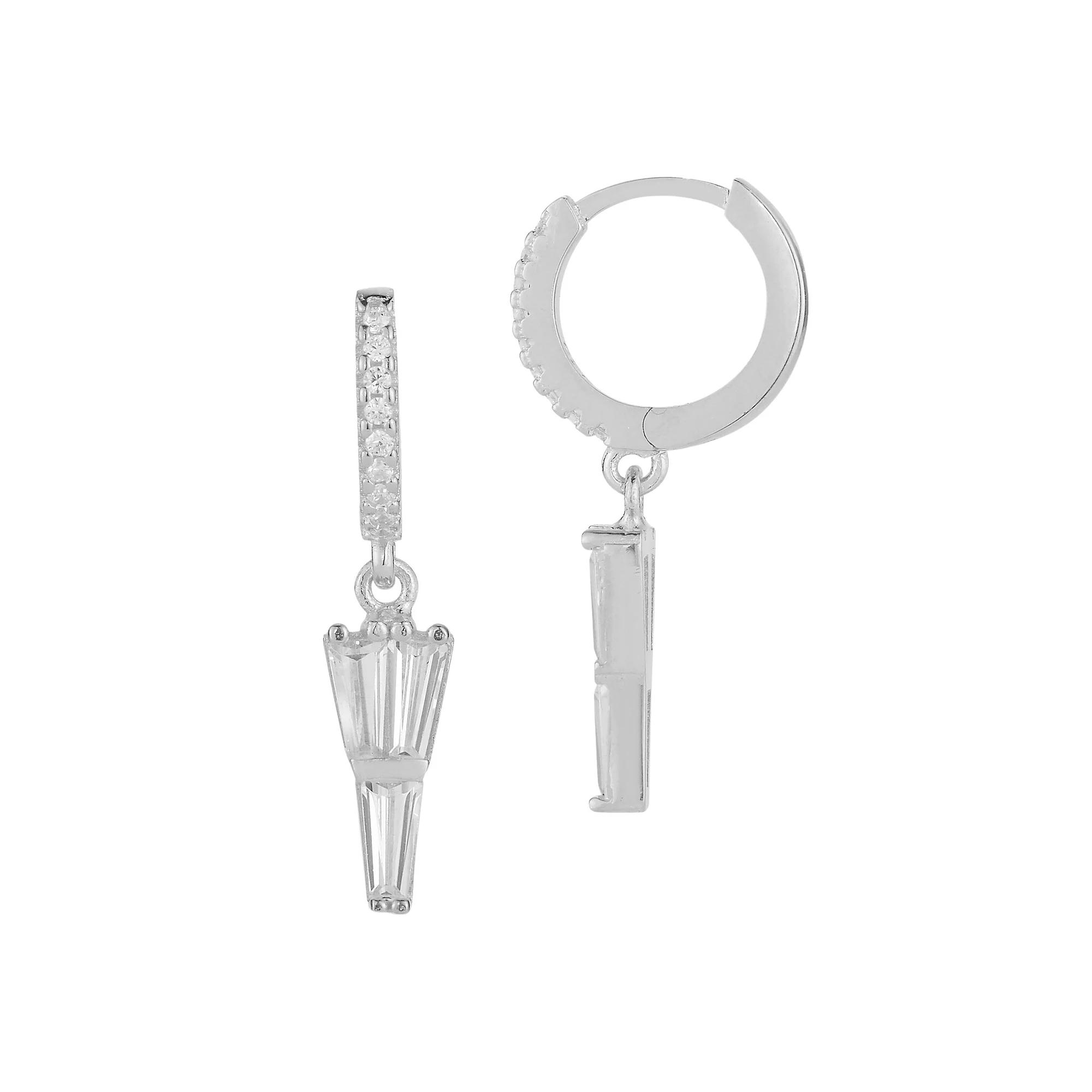 Sunkissed Sterling Cubic Zirconia Charm Huggie Hoop Earrings, Women's, Silver Tone Product Image