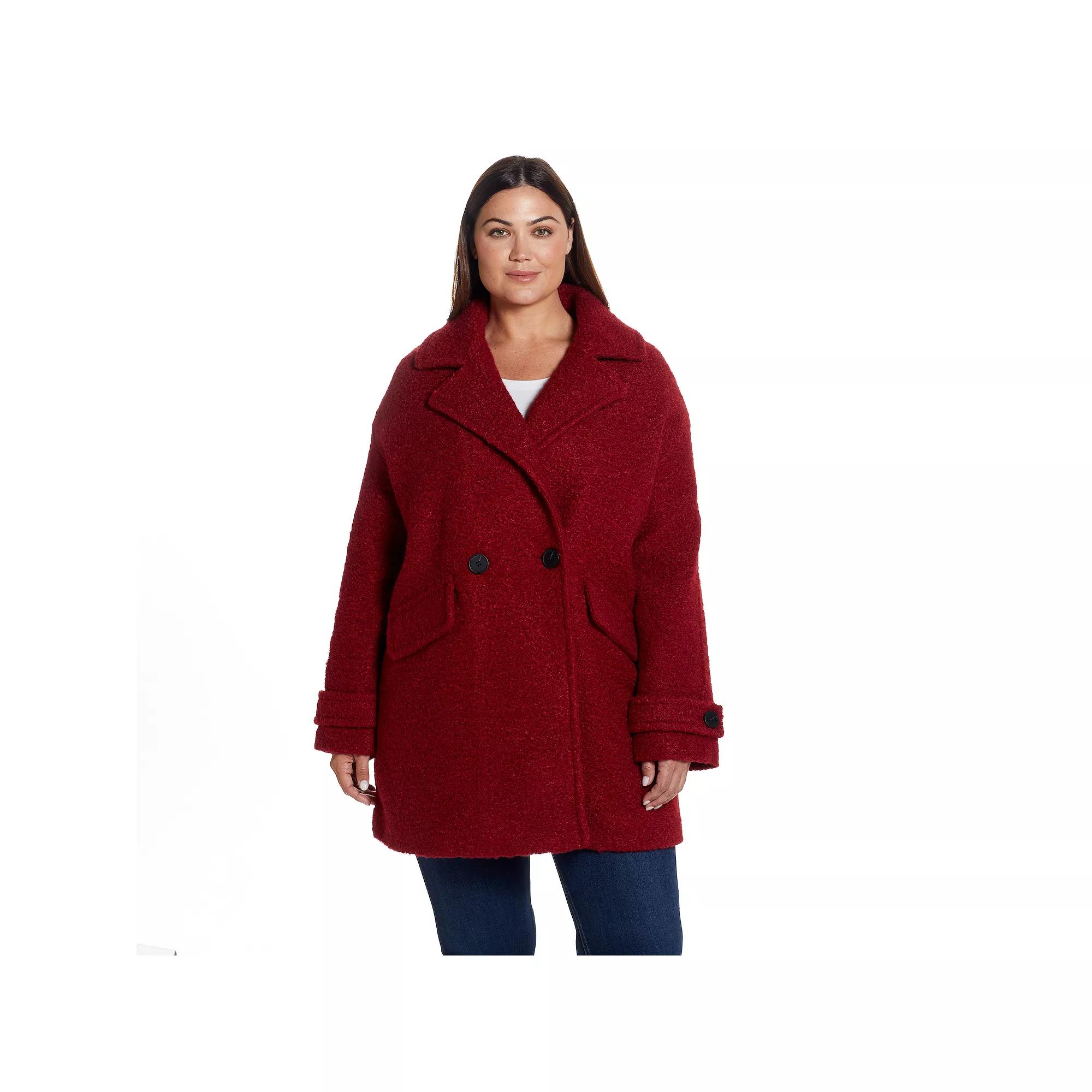 Plus Size Weathercast Double Breasted Boucle Peacoat, Women's, Size: 2XL, Red Product Image
