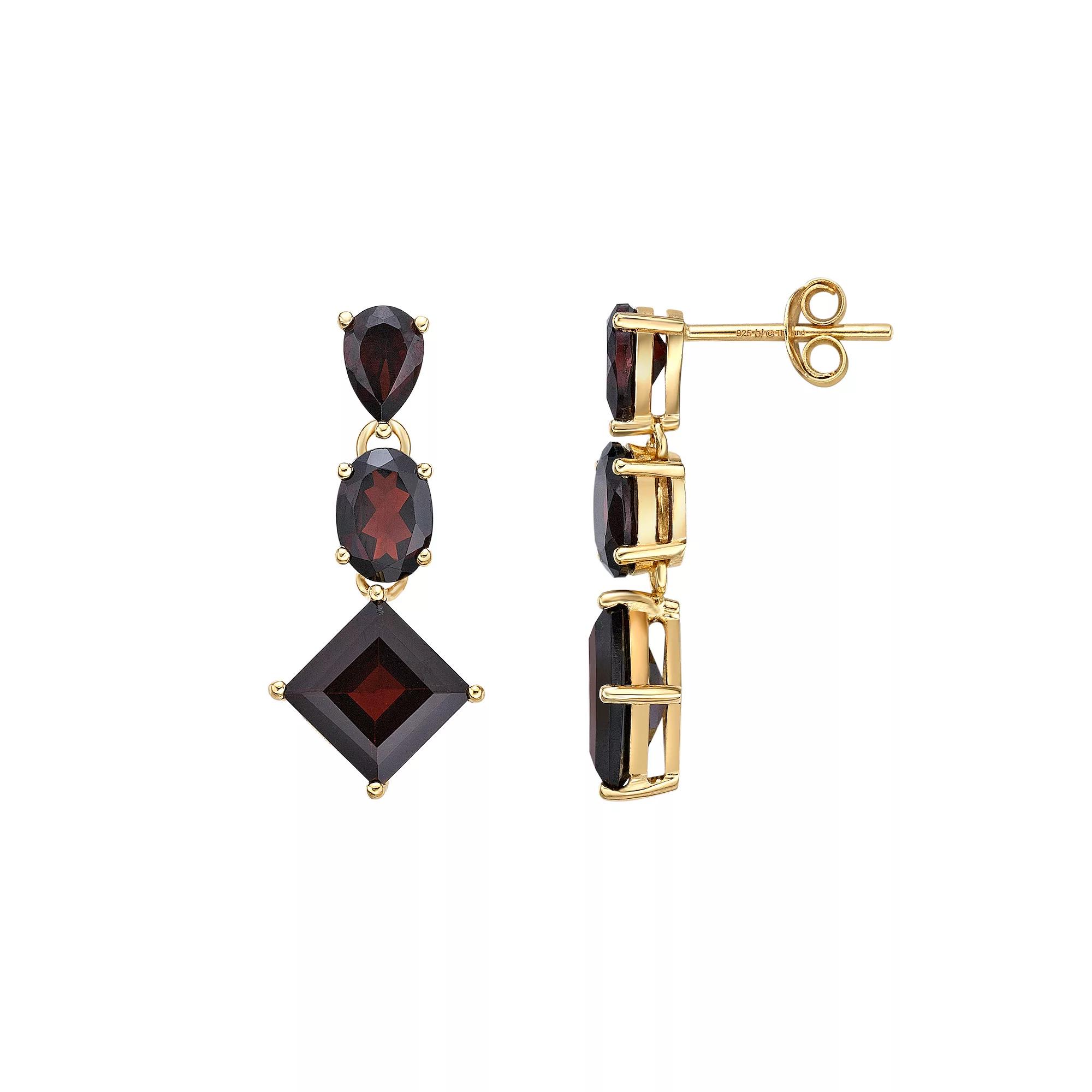 Gemminded 18k Gold Over Silver Garnet Geometric Drop Earrings, Women's, Gold Tone Product Image