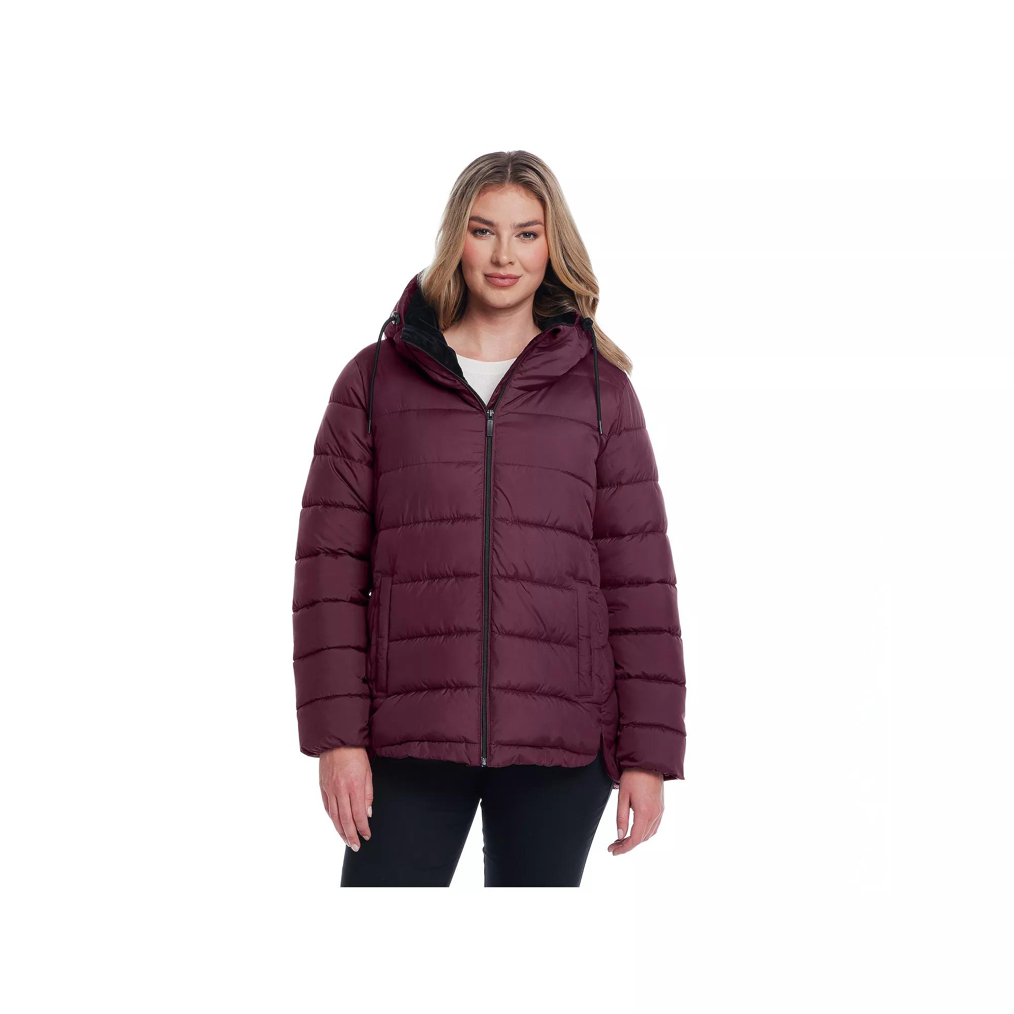 Women's Weathercast Hooded Puffer Coat with Cozy Pile, Size: Medium, Merlot Product Image