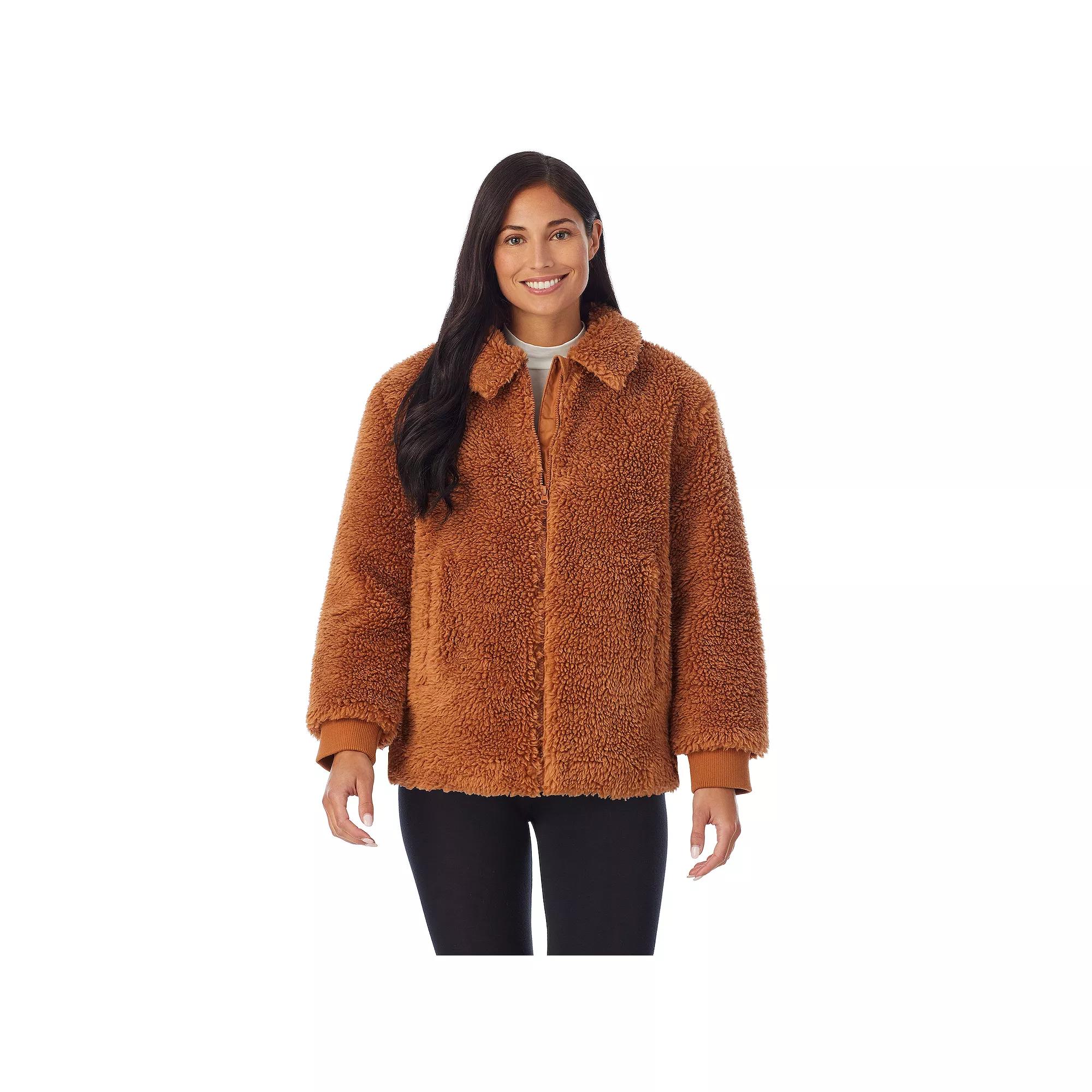 Women's Cuddl Duds Sherpa Bomber Jacket, Size: Medium, Brown Product Image