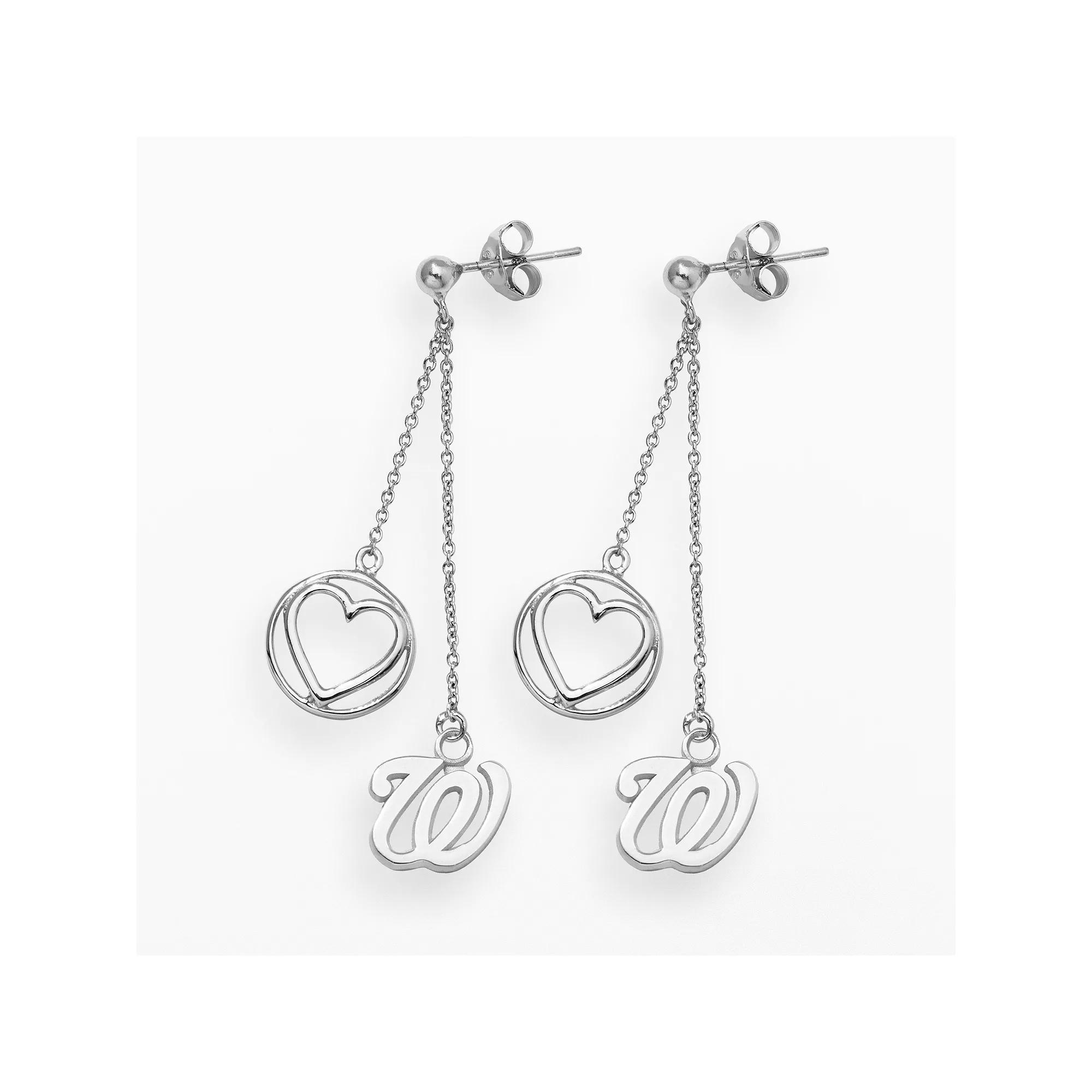 LogoArt Washington Nationals Beloved Sterling Silver Linear Drop Earrings, Women's, Grey Product Image