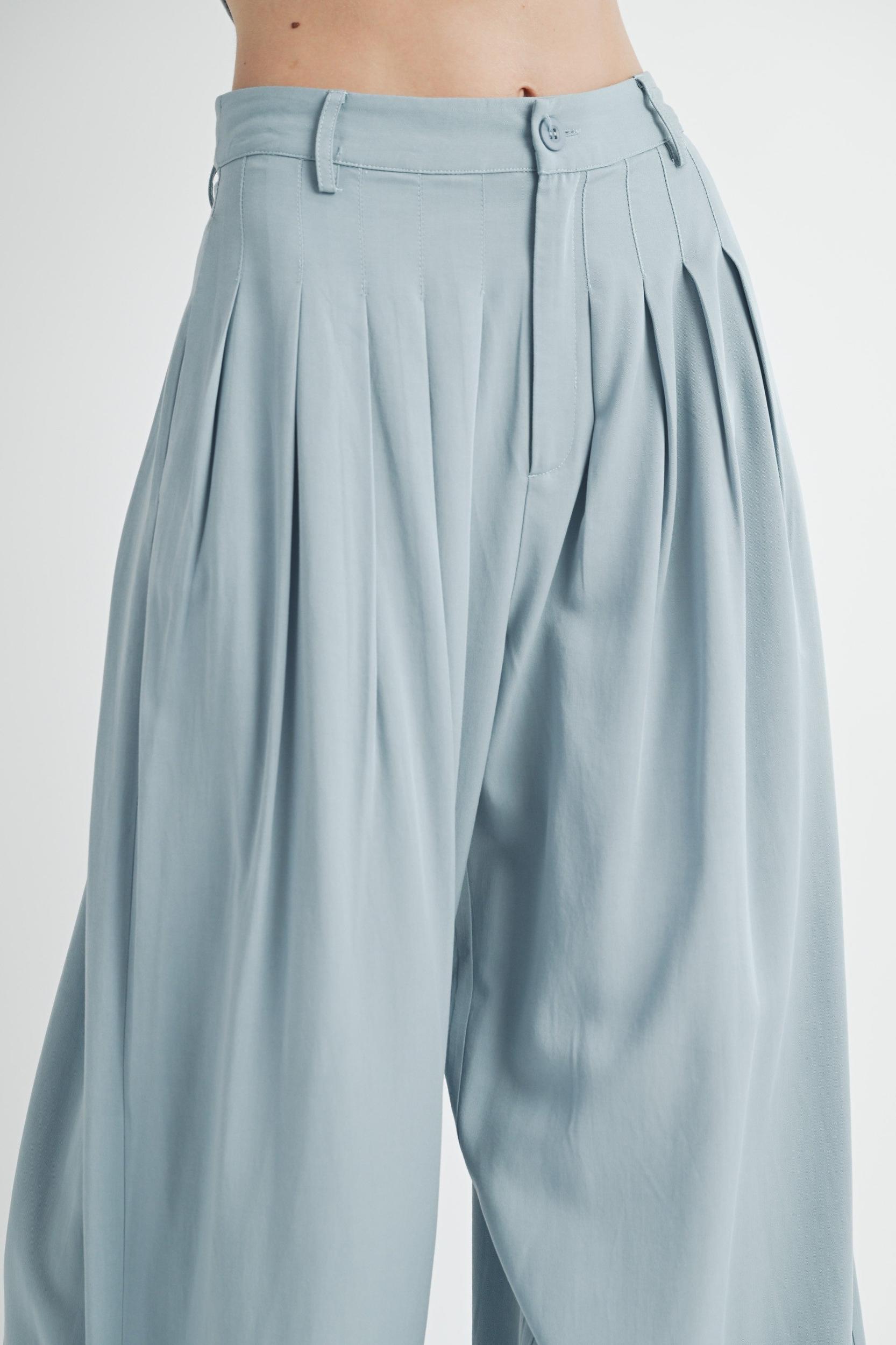 Simple Crop Top & Pleated Wide Leg Pants Product Image