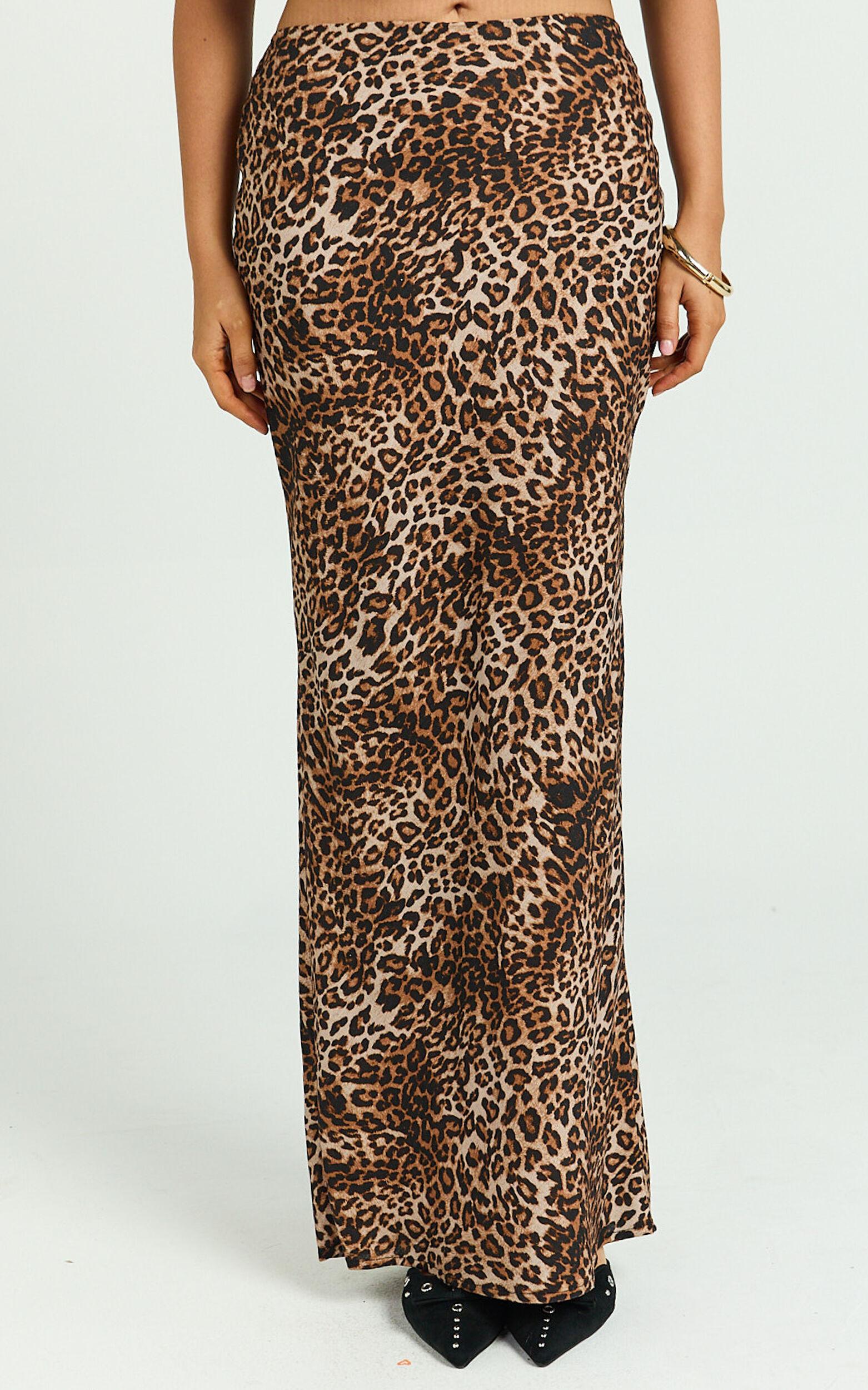 Jacqui Maxi Linen Blend Skirt - Bias Cut Back Split Skirt in Tonal Leopard Print Product Image
