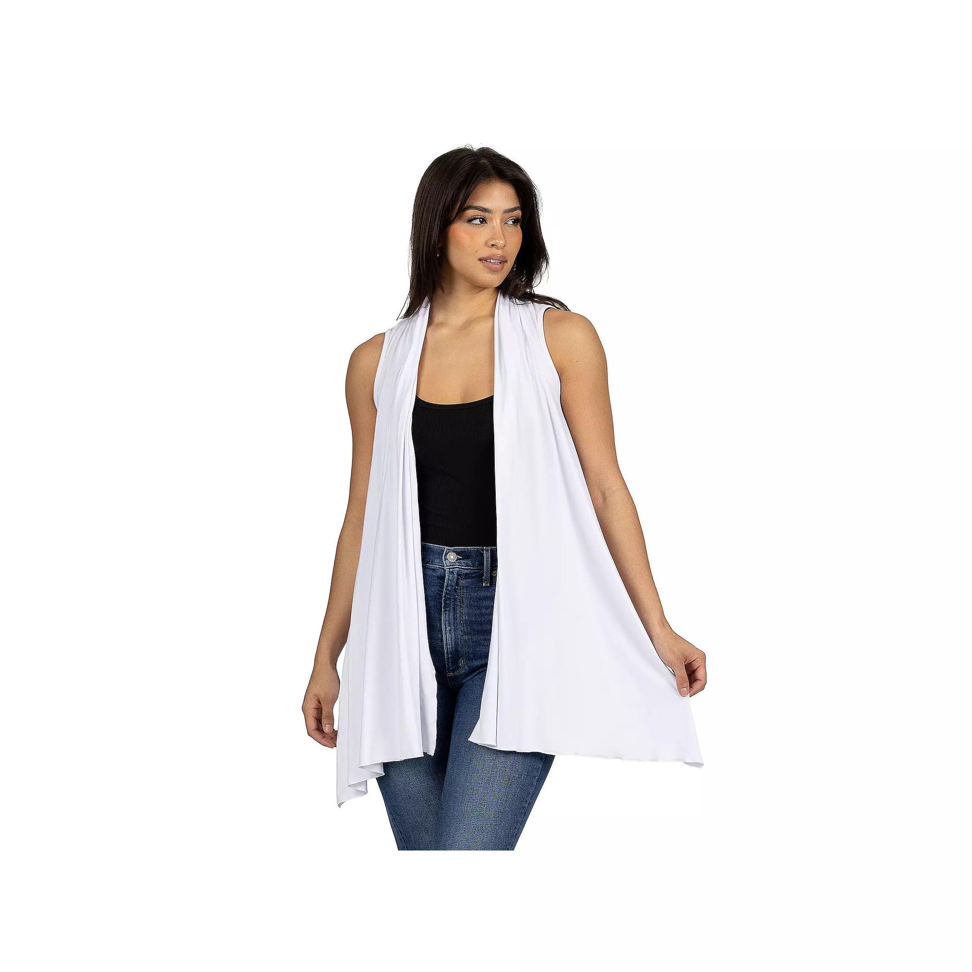 Women's 24Seven Comfort Apparel Draped Open Front Sleeveless Cardigan Vest,  Product Image