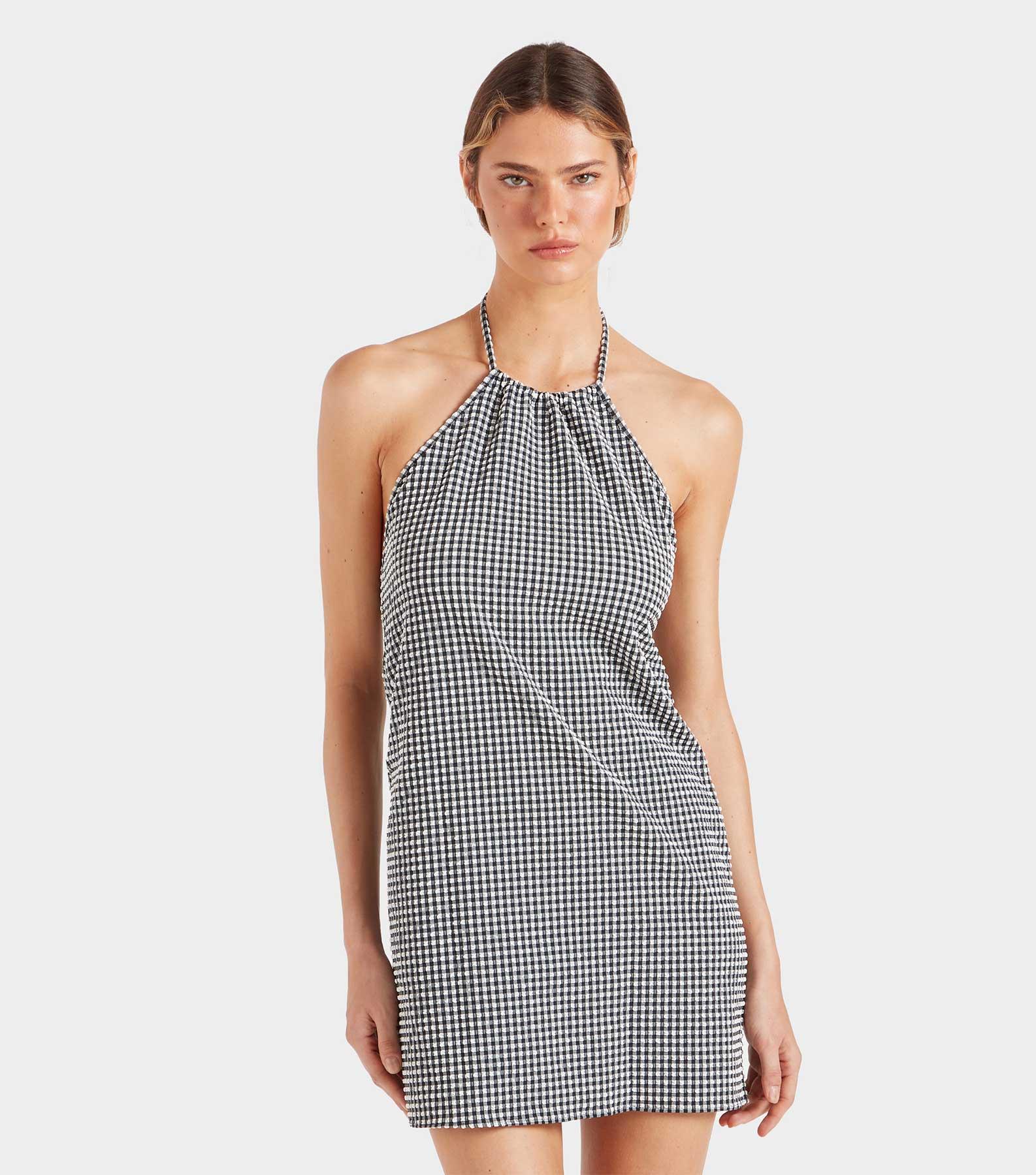 Gingham Seersucker Mini Dress - Black Gingham Product Image