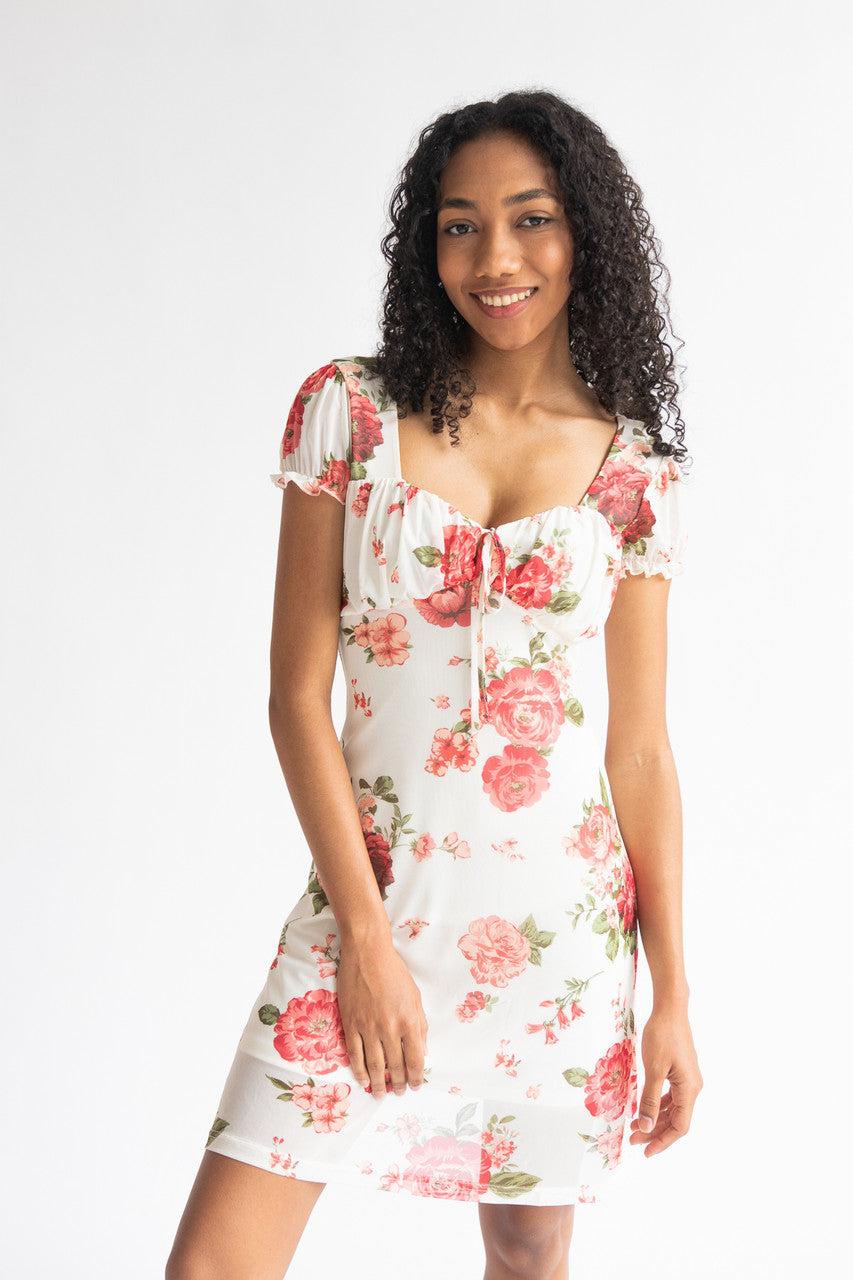 Puff Sleeve Floral Mesh Mini Dress Product Image
