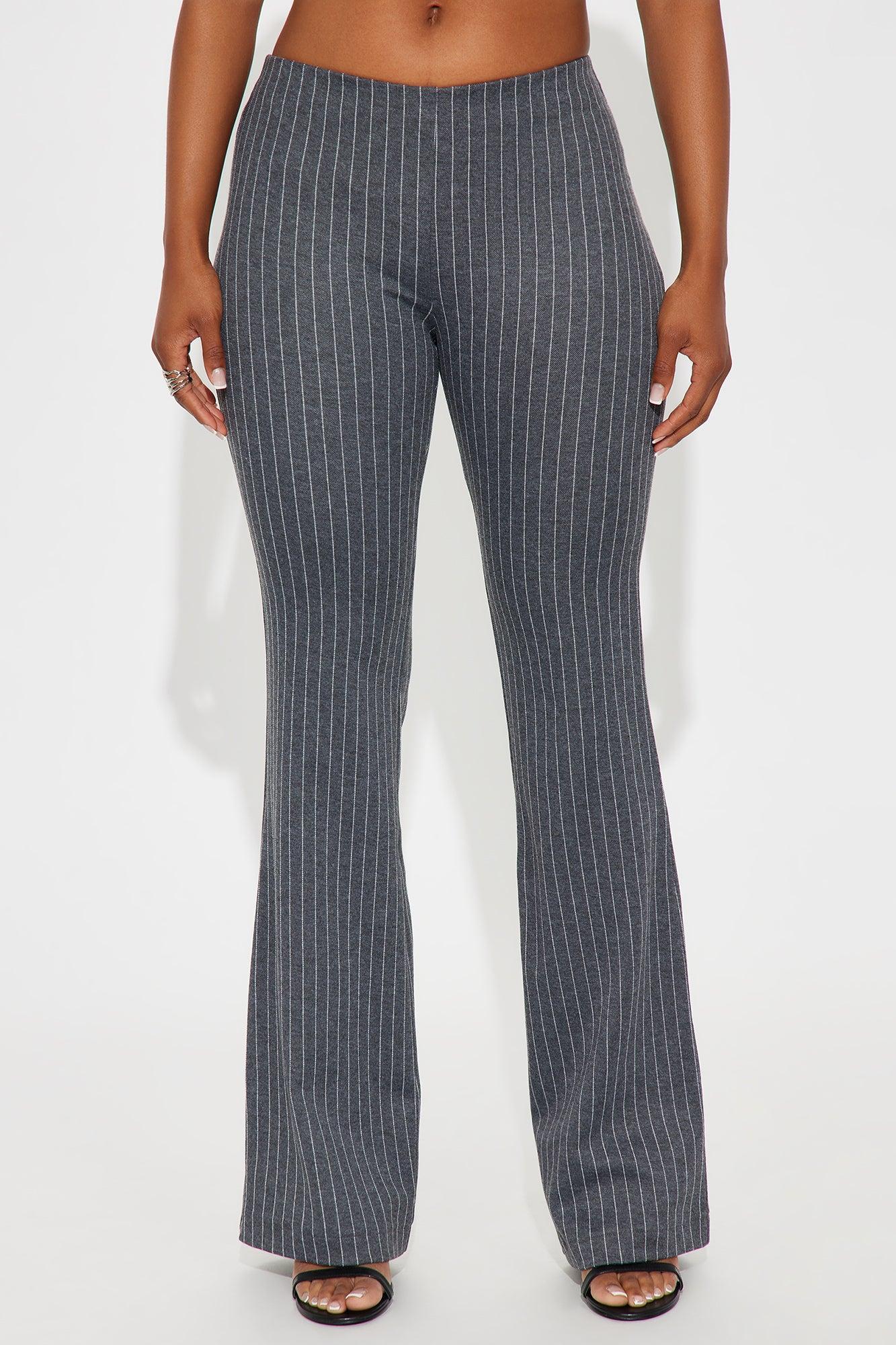 Booked And Busy Pinstripe Ponte Flare Pant 33 - Charcoal/combo Female Product Image