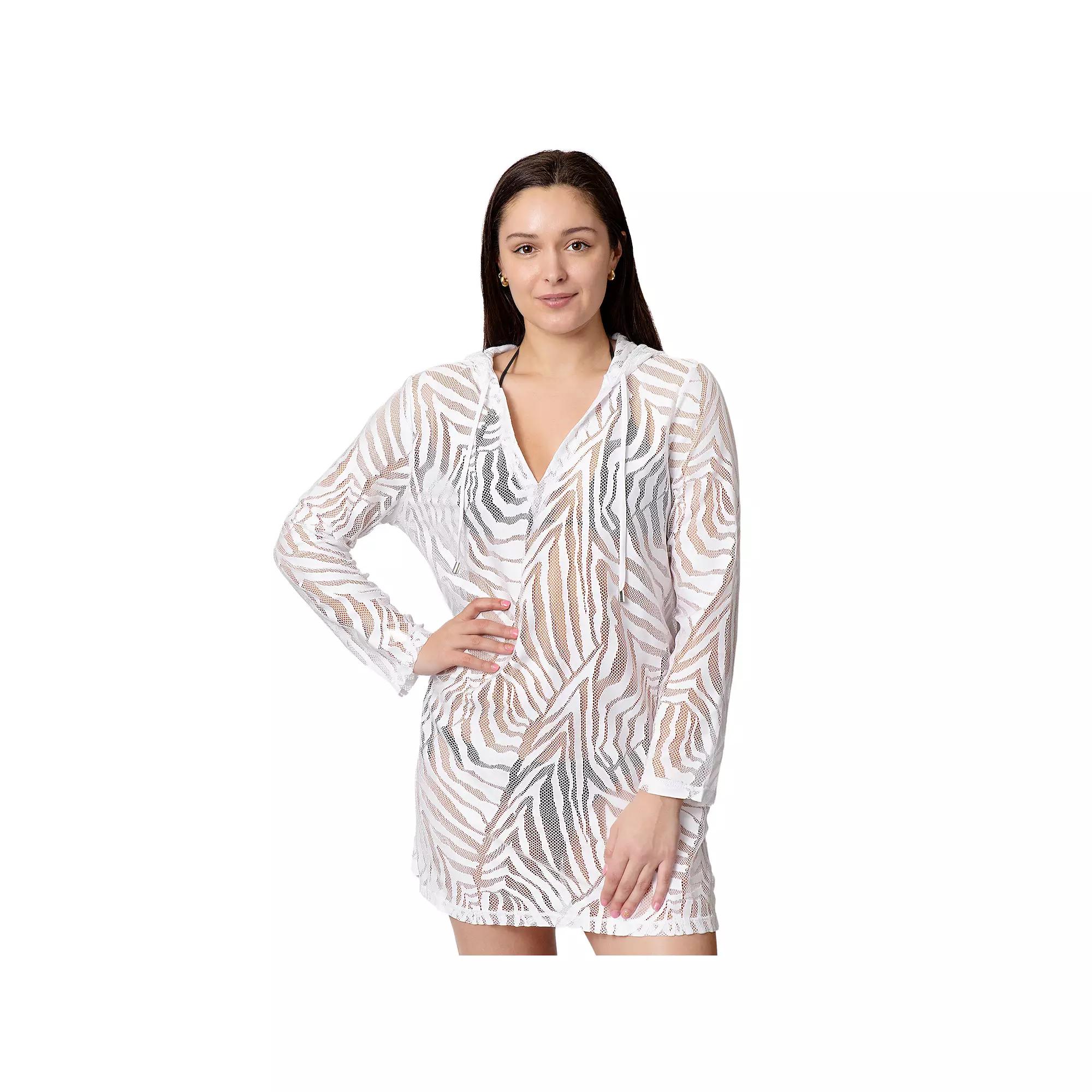Women's Aqua Del Mar Crochet Long Sleeve Coverup Dress, Size: Small, White Product Image