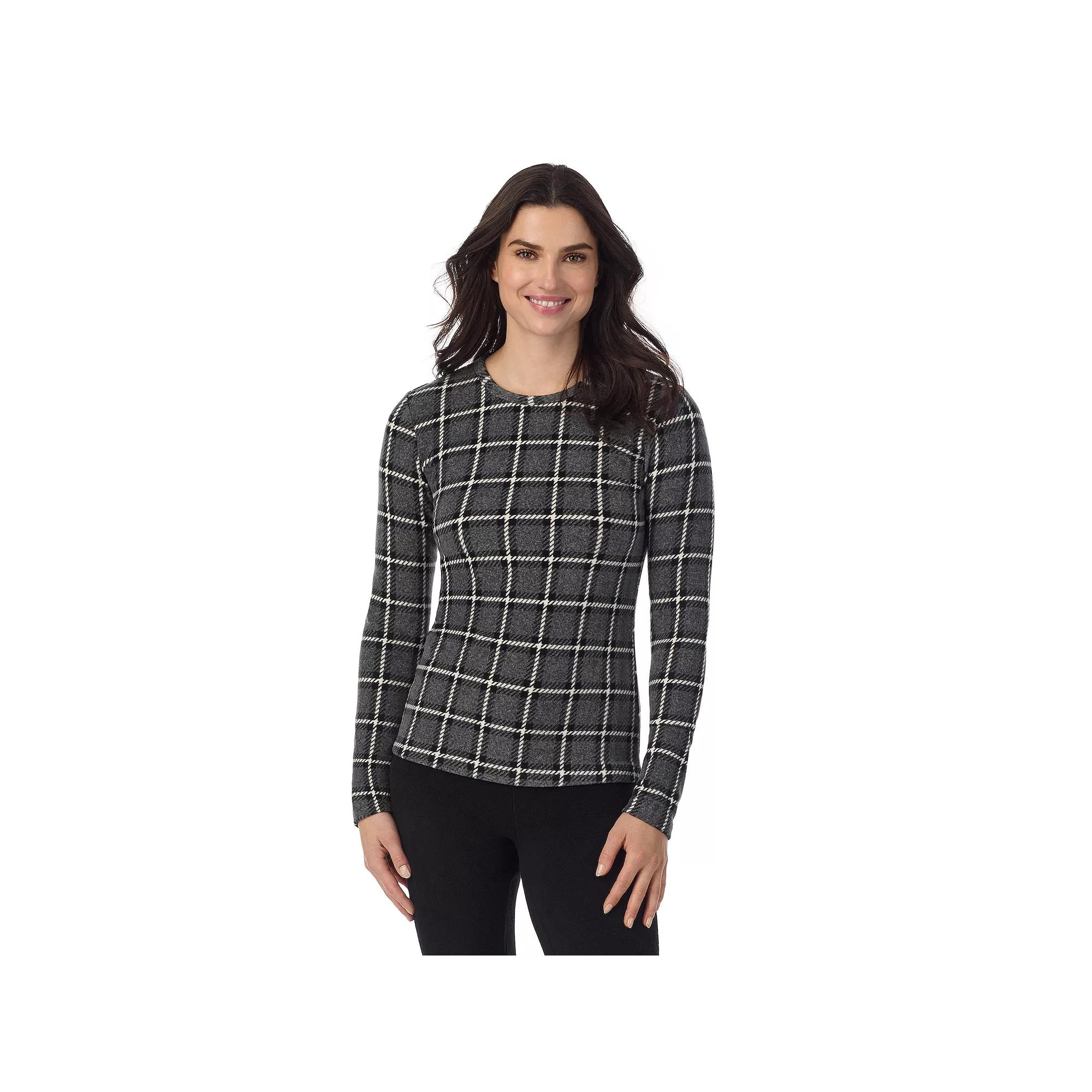 Women's Cuddl Duds® Fleecewear With Stretch Long Sleeve Top, Size: Large, Black White Snowflake Product Image