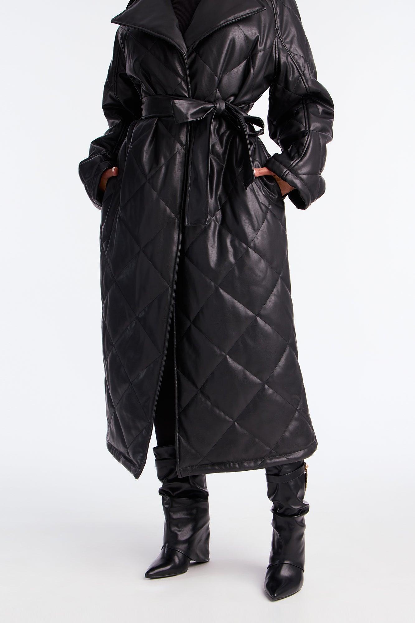 Fabiola Quilted Faux Leather Trench Coat - Black Female Product Image