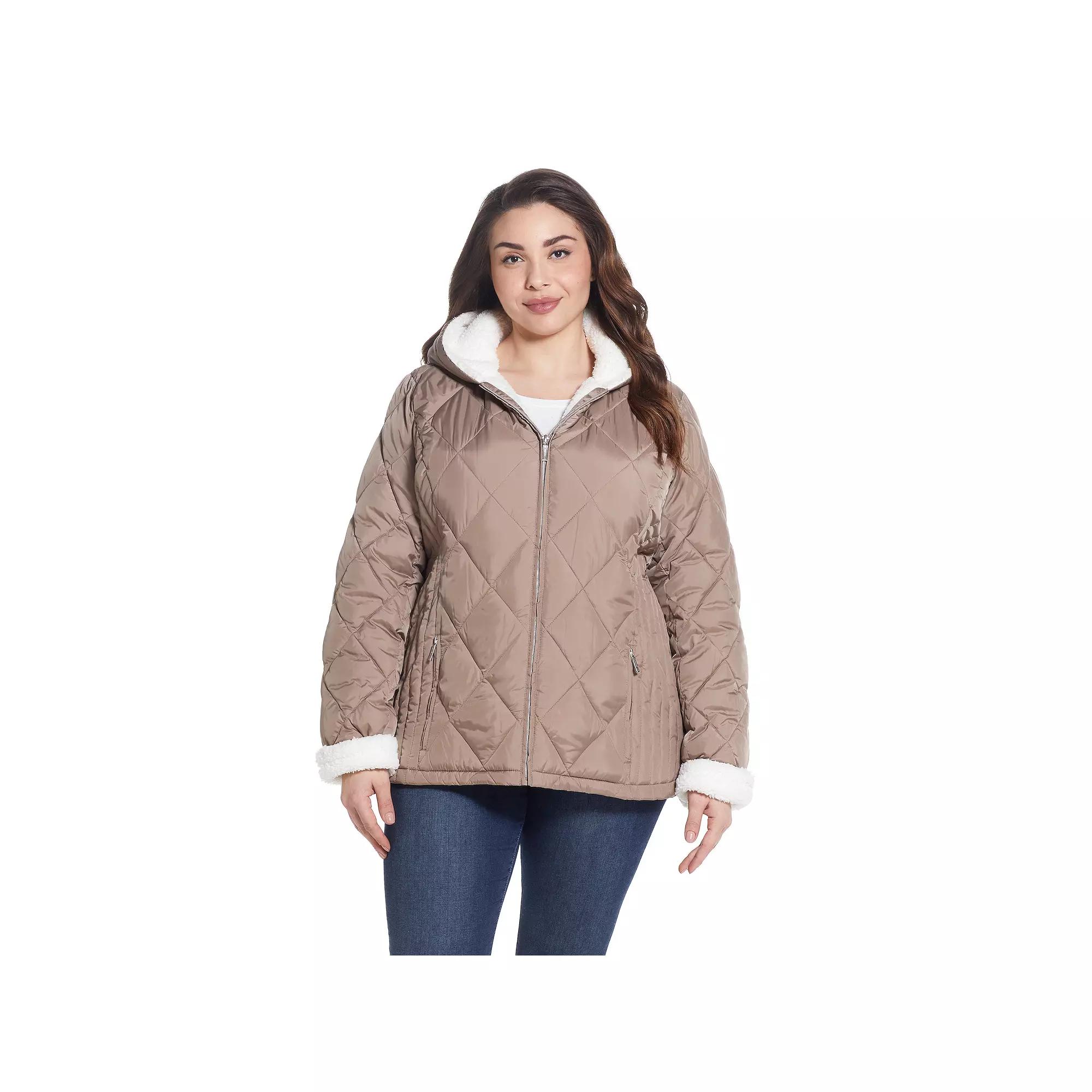Plus Size Weathercast Sherpa-Trim Quilted Puffer Jacket, Women's, Size: 1XL, Brown Product Image