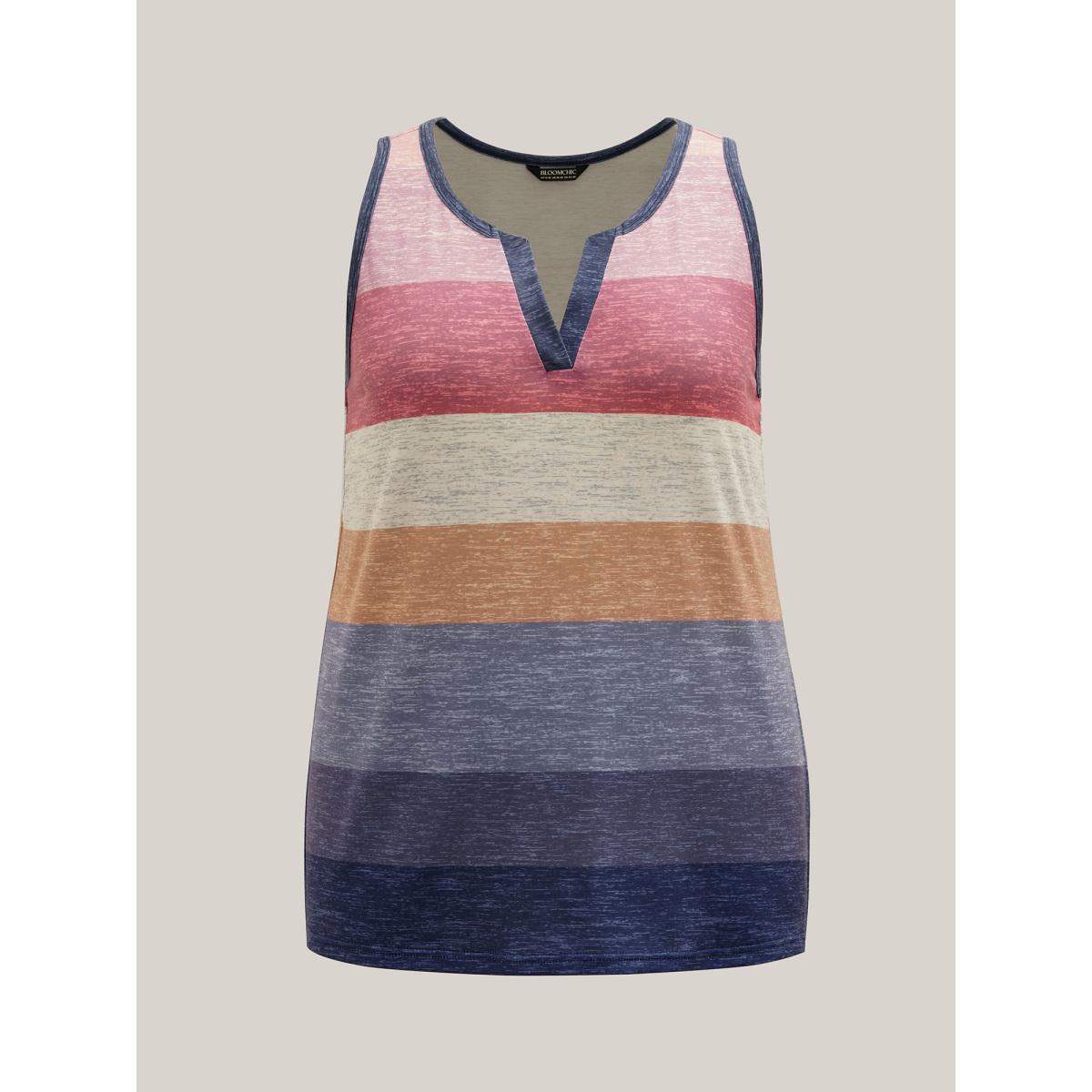 Plus Size Multi-Color Stripes Off-Sleeves Vest Women Multicolor Leisure Contrast Notched collar Casual Tank Tops Camis BloomChic 18-20/2X Product Image