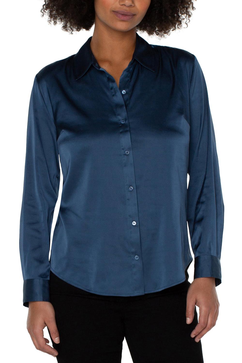 Button Up Woven Blouse - Shibari Blue Product Image