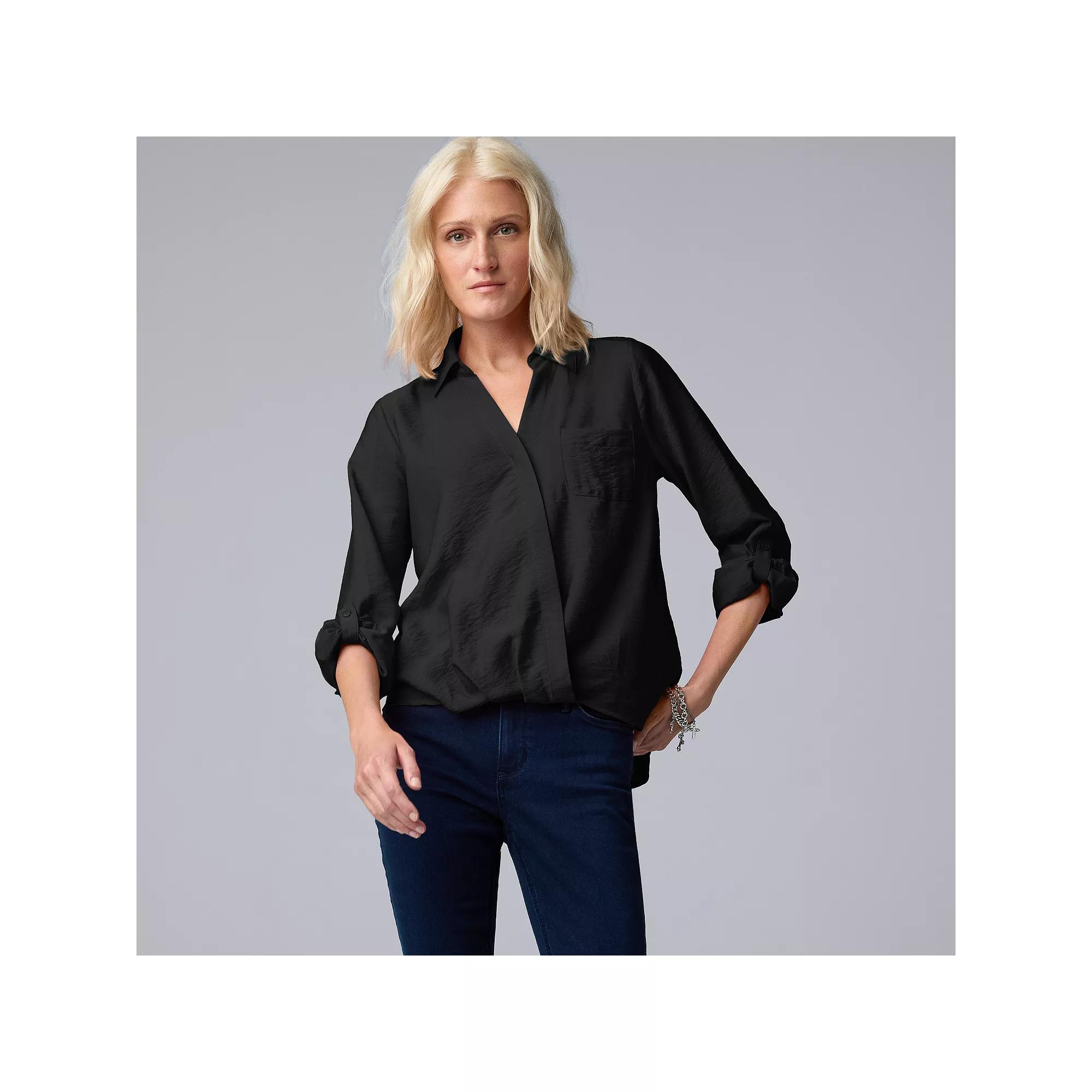 Women's Simply Vera Vera Wang Surplice Shirt, Size: Large, Black Product Image