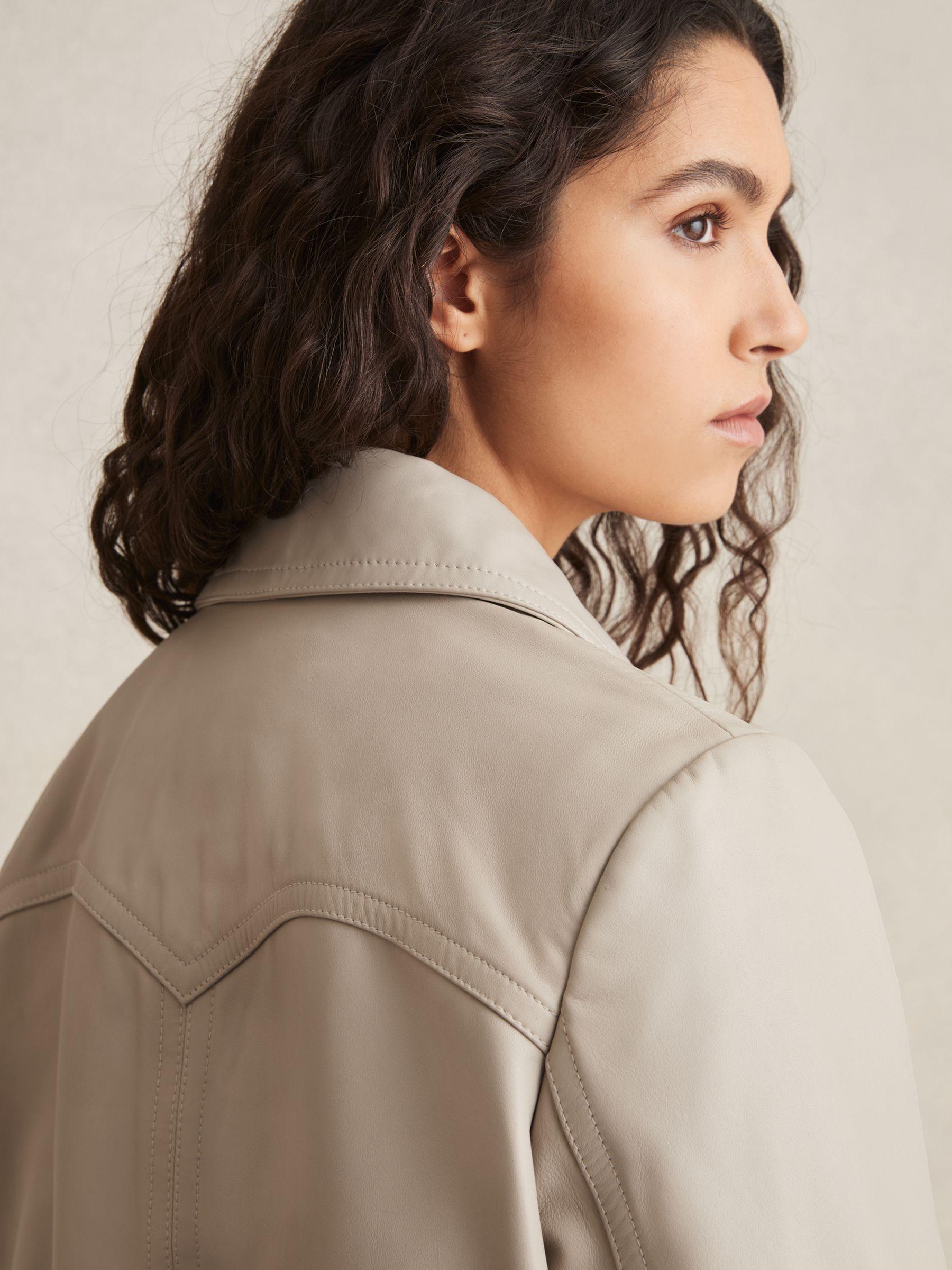 Leather Bomber Jacket in Grey Product Image