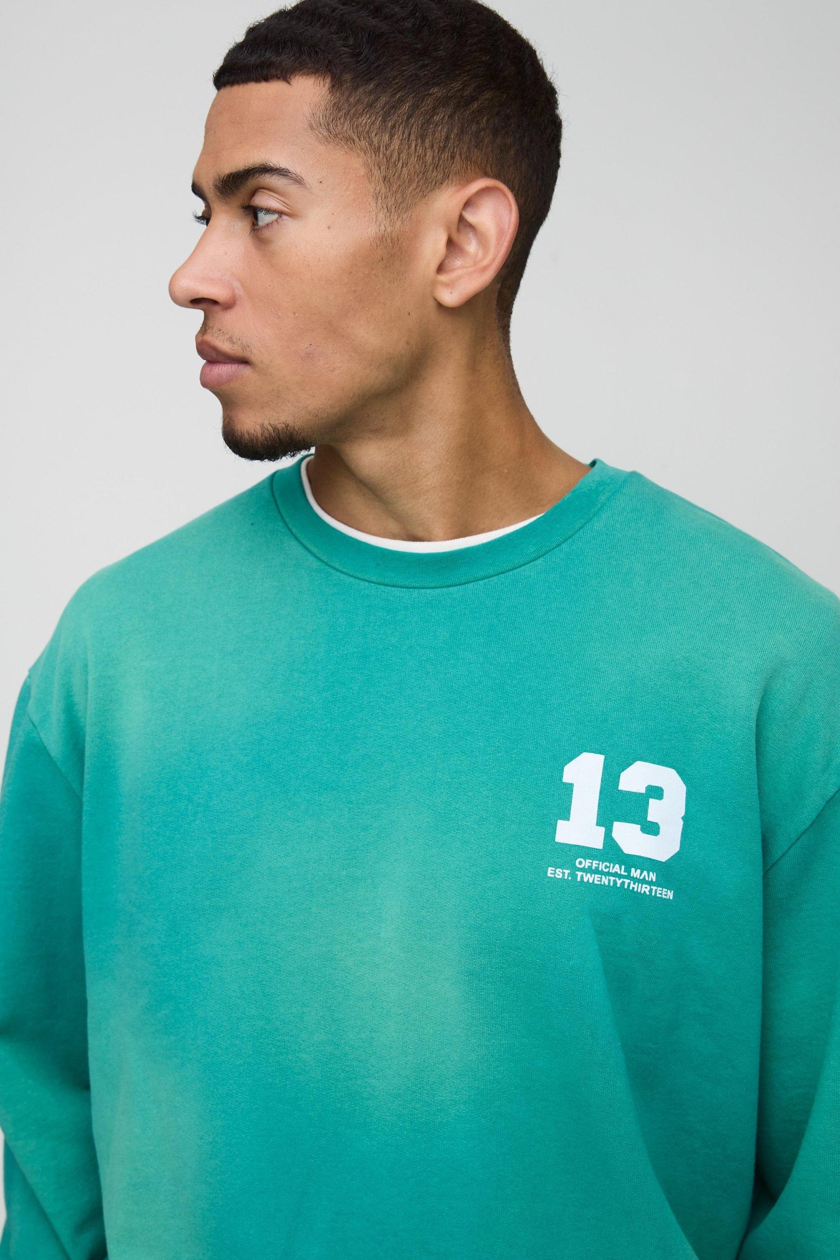 Oversized Boxy Spray Wash Ofcl Printed Sweatshirt | boohooMAN USA Product Image