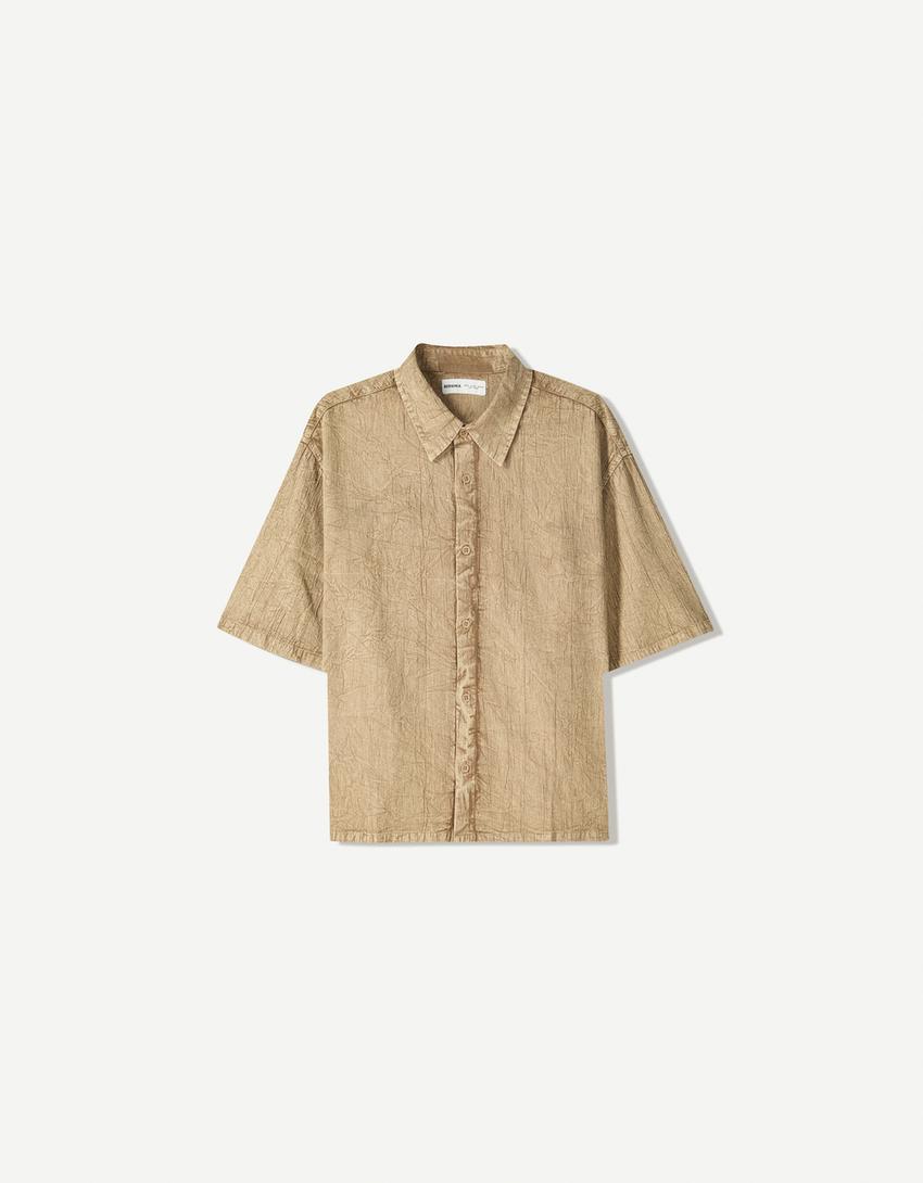 Pleated boxy-fit short sleeve shirt Product Image
