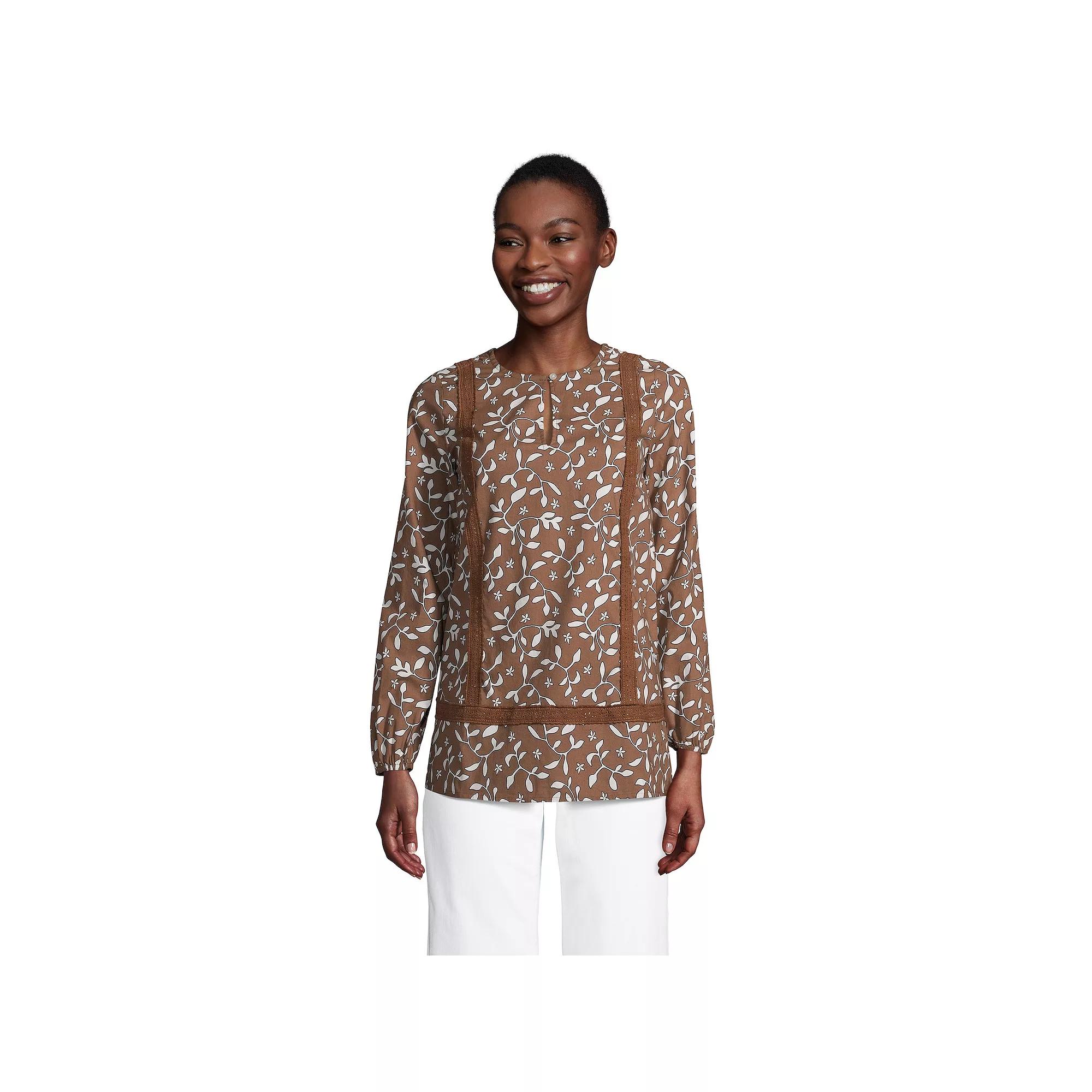 Women's Lands' End Print Eyelet Keyhole Tunic Top,  Product Image