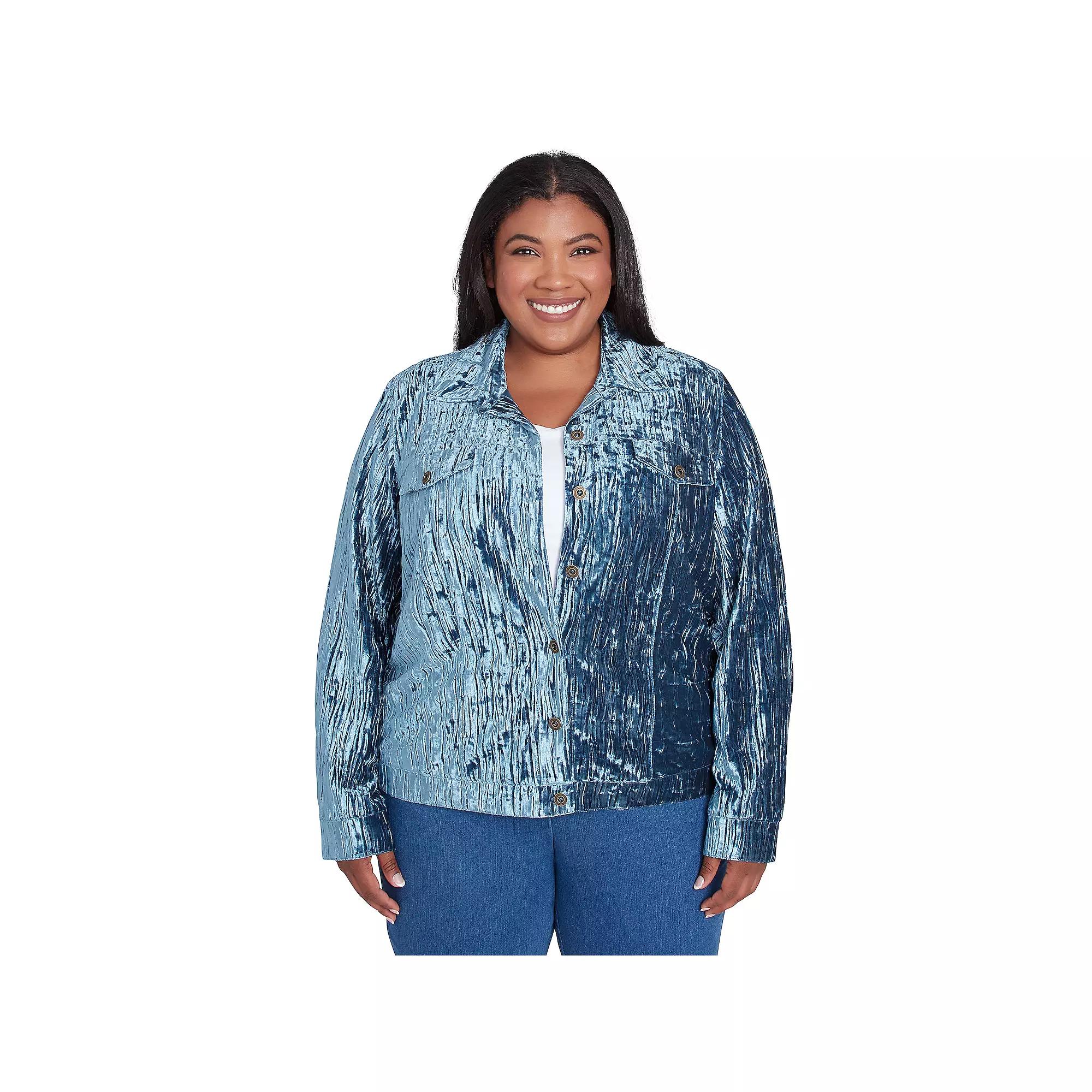 Plus Size Alfred Dunner Crushed Velvet Jacket, Women's, Size: 3XL, Blue Product Image