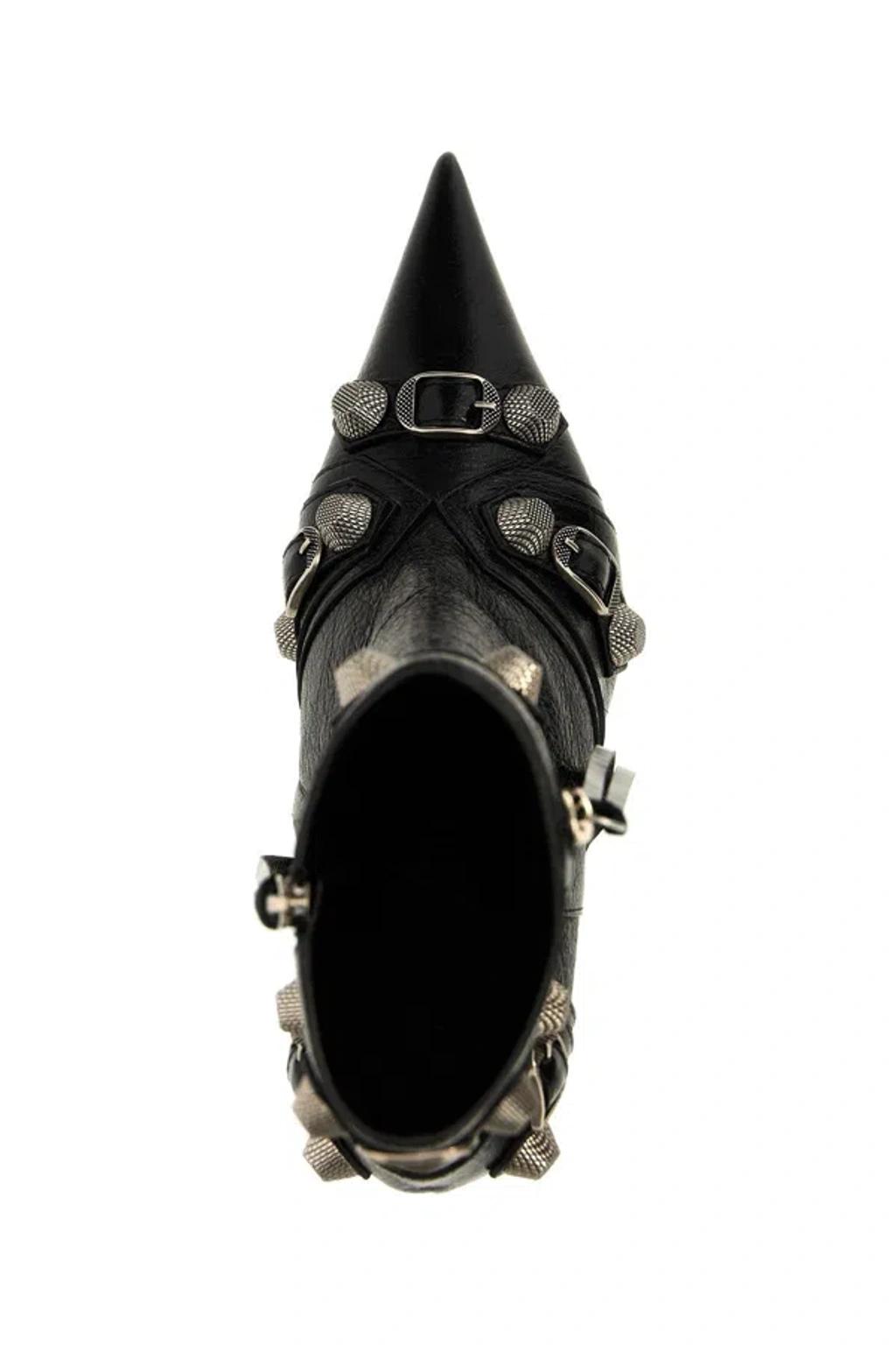 BALENCIAGA Womens Cagole Lambskin Buckle Zip Ankle Booties In Black Product Image