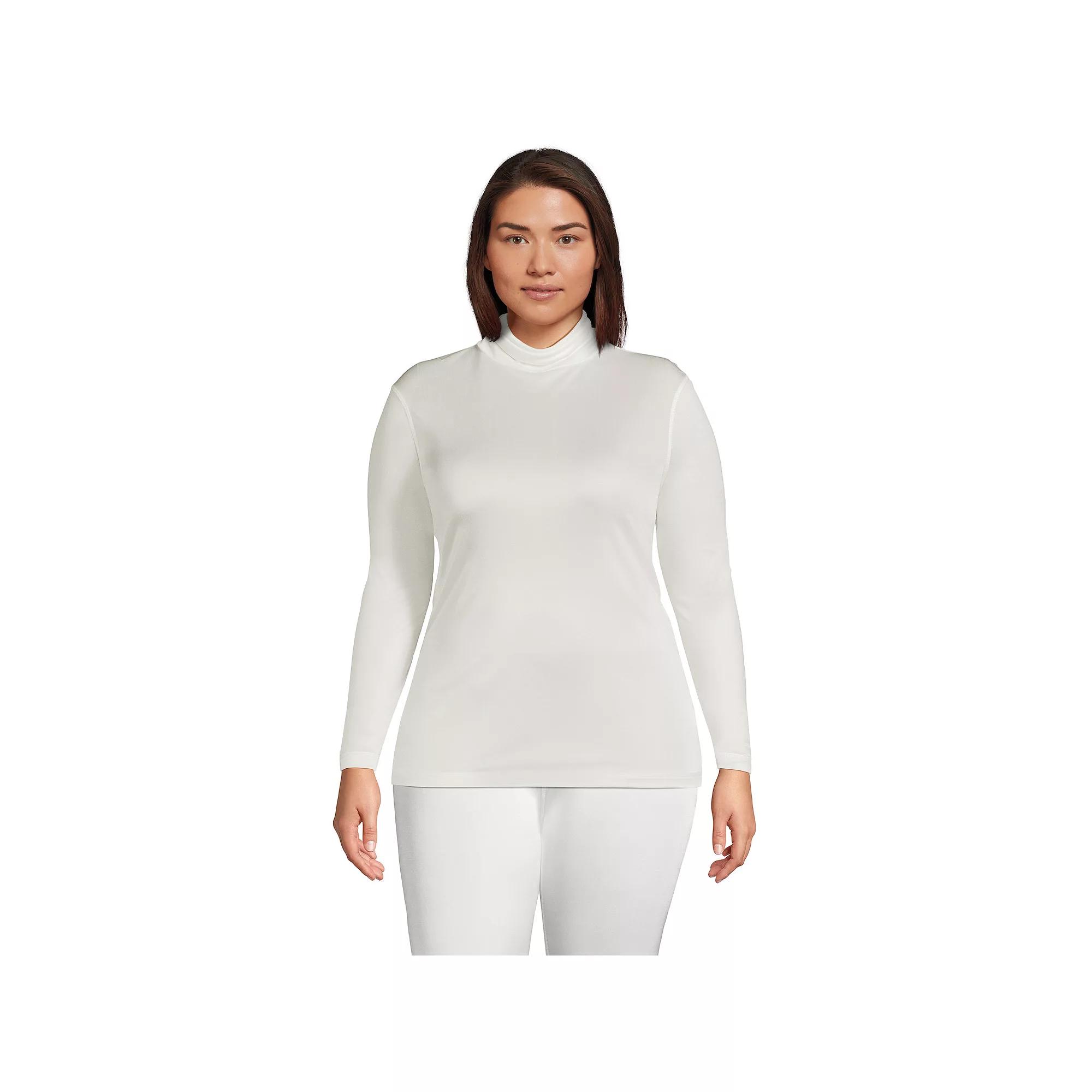 Plus Size Lands' End Silk Interlock Turtleneck Long Underwear Thermal Baselayer Top, Women's, Size: 1XL, Ivory Product Image