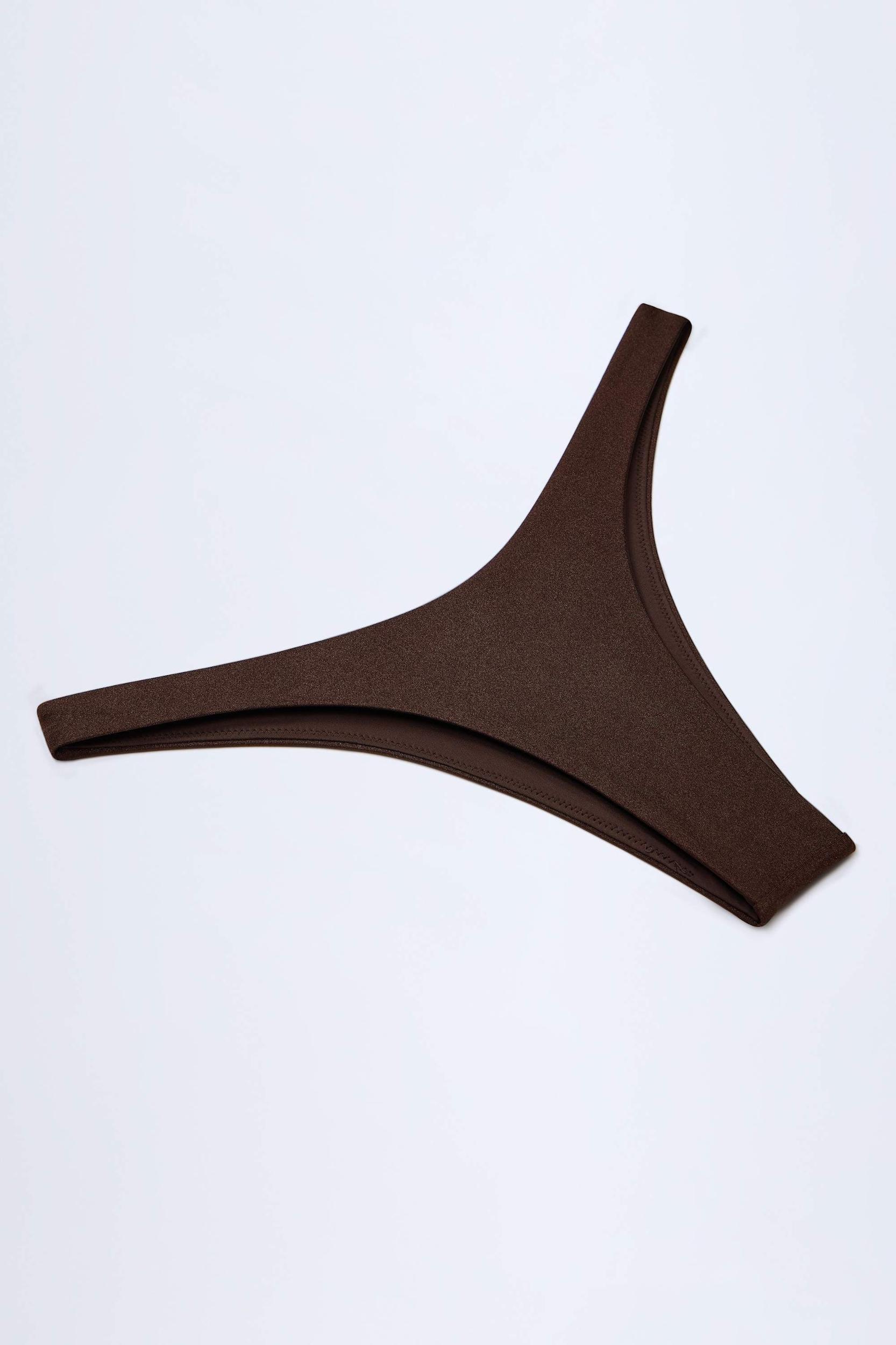 High-Leg Cheeky Bikini Bottoms in Dark Chocolate Product Image