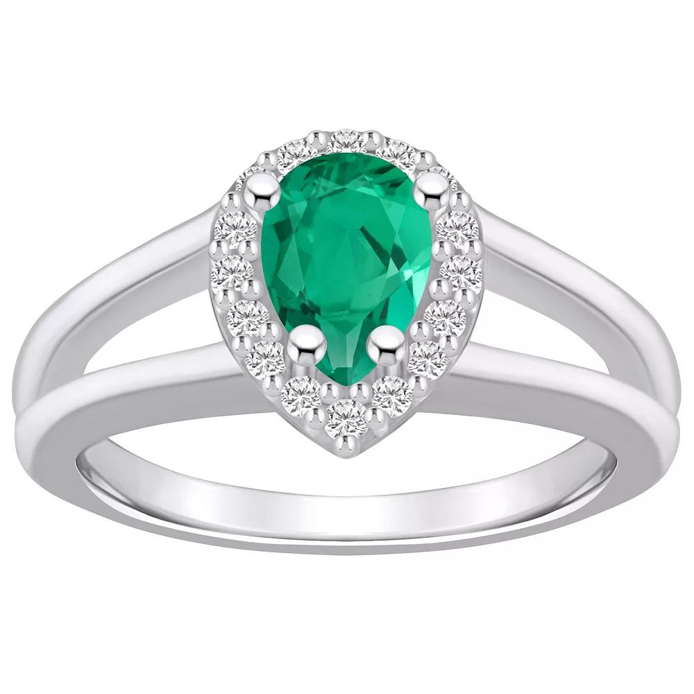 Alyson Layne 10k White Gold Pear Shape Gemstone 1/6 Carat T.W. Diamond Halo Ring, Women's, Size: 9, Created Green Product Image