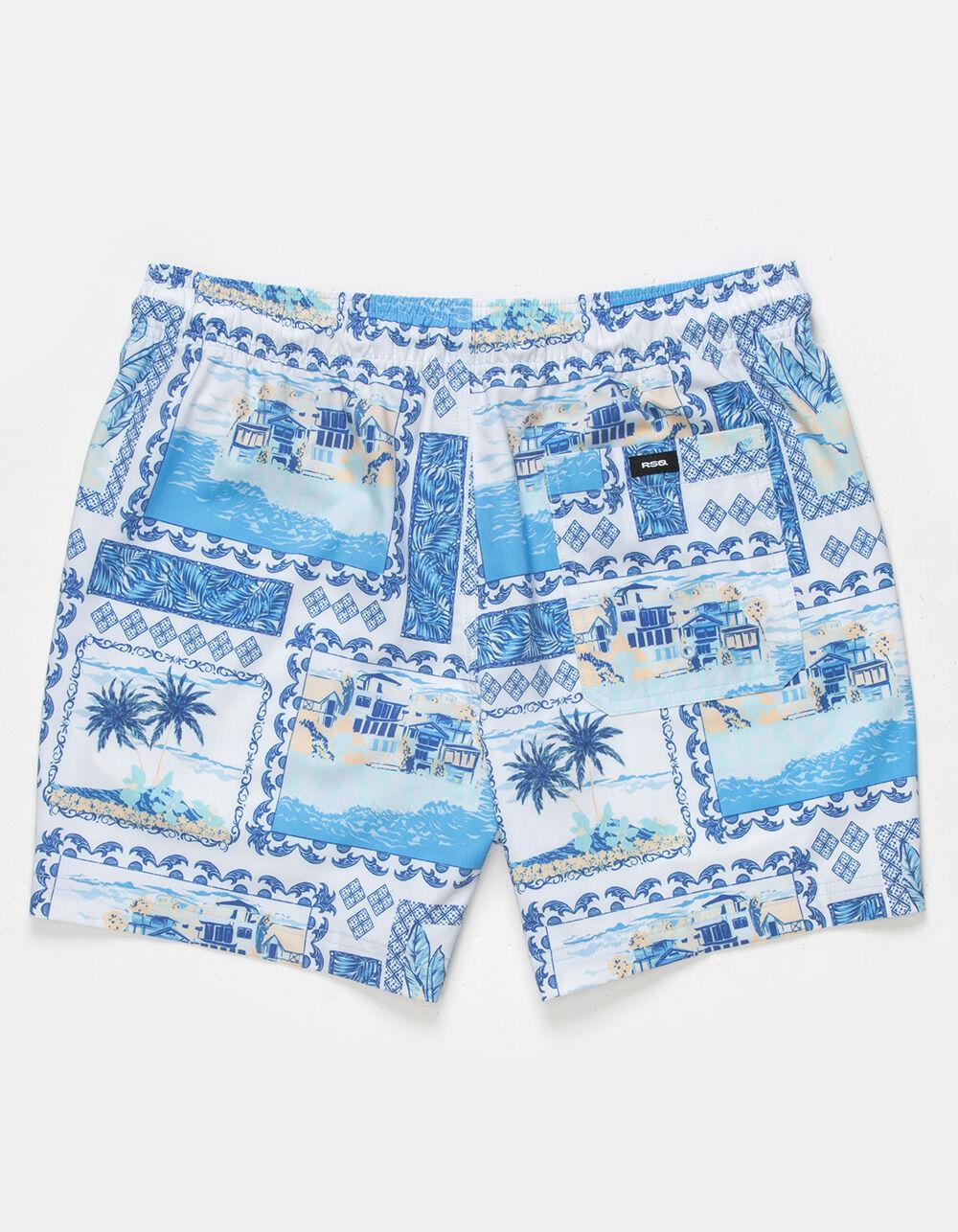 RSQ Mens Vacation Scene 5" Swim Shorts - WHT/BLUE Product Image