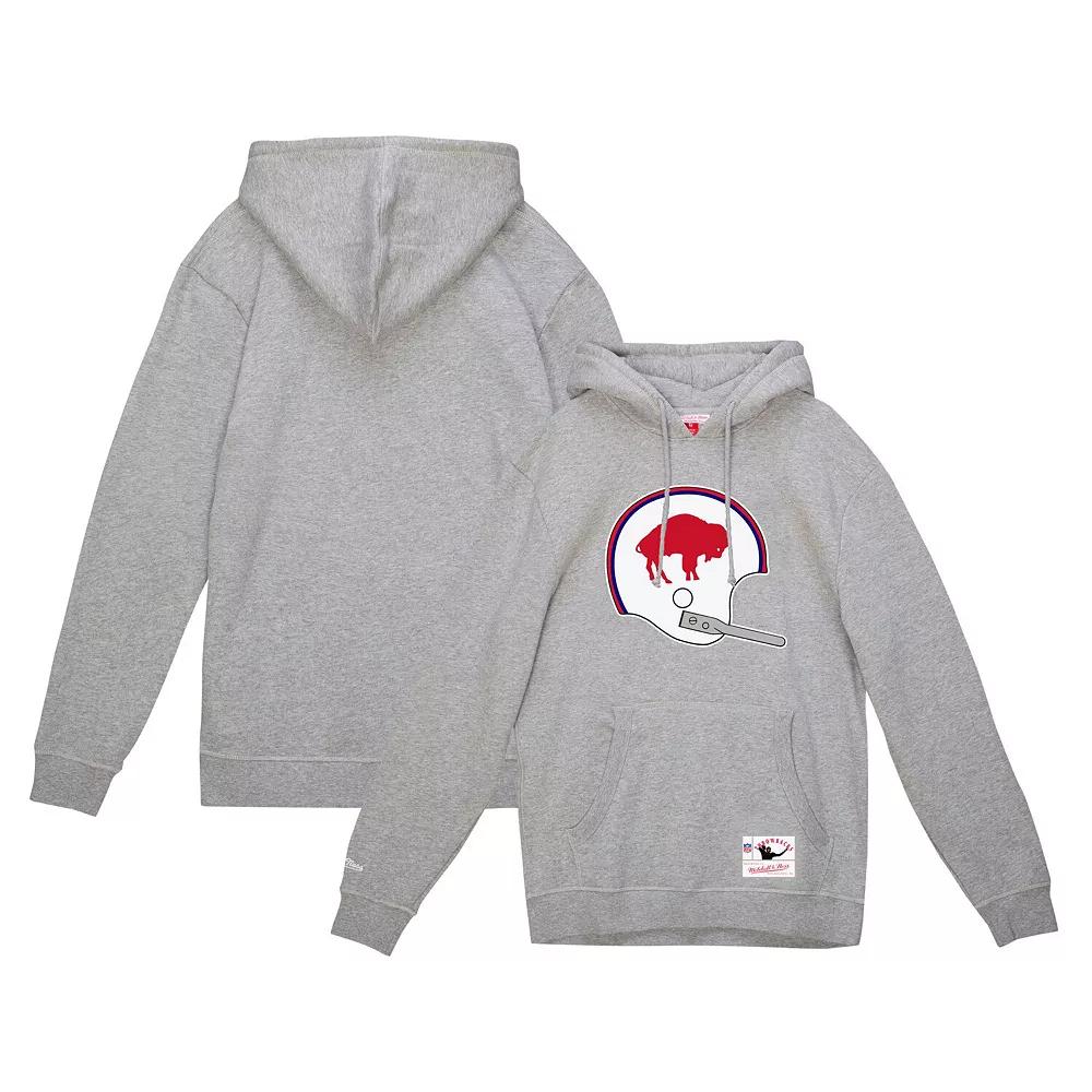 Men's Mitchell & Ness Heather Gray Buffalo Bills Helmet Logo Vintage Pullover Hoodie, Size: Large, Grey Product Image