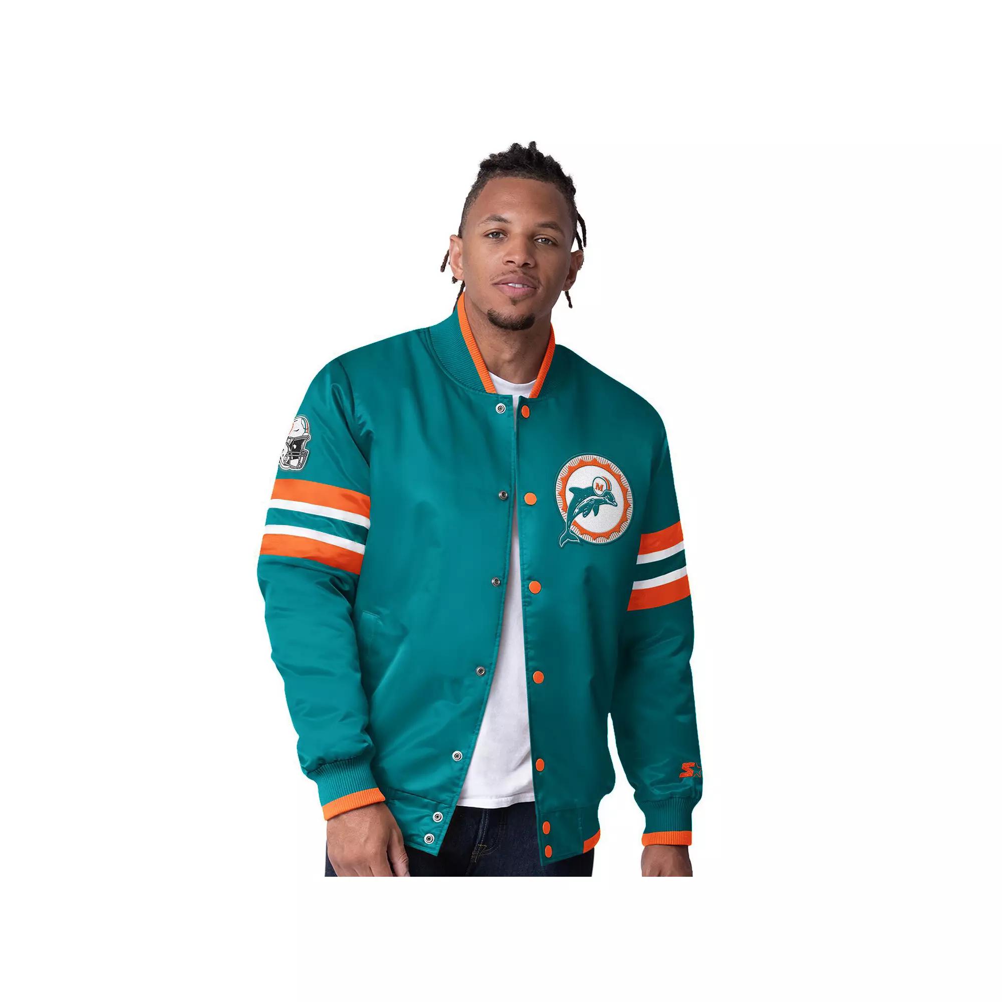Men's Starter  Aqua Miami Dolphins Vintage Logo Scout I Full-Snap Varsity Jacket, Size: Large, Turquoise A Product Image