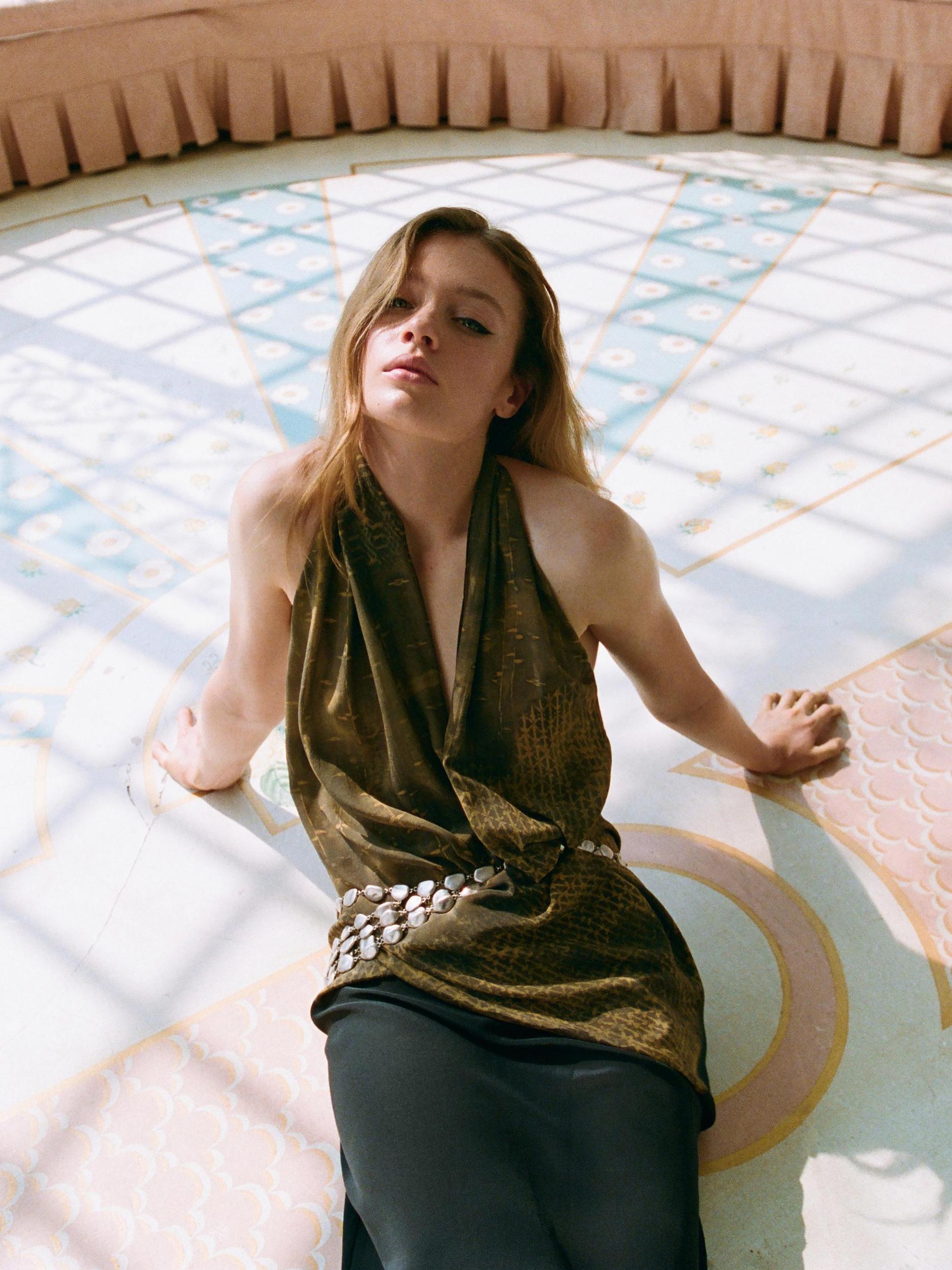 Printed halter-neck midi dress Product Image