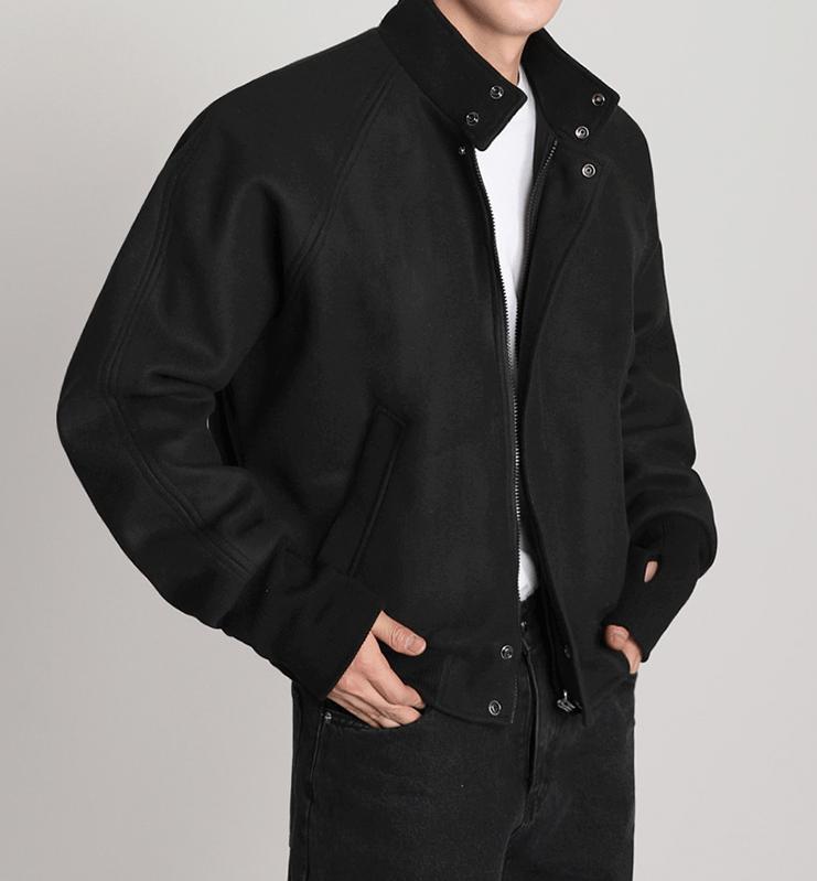 RT No. 6158 BLACK STAND COLLAR WOOLEN VARSITY JK Product Image