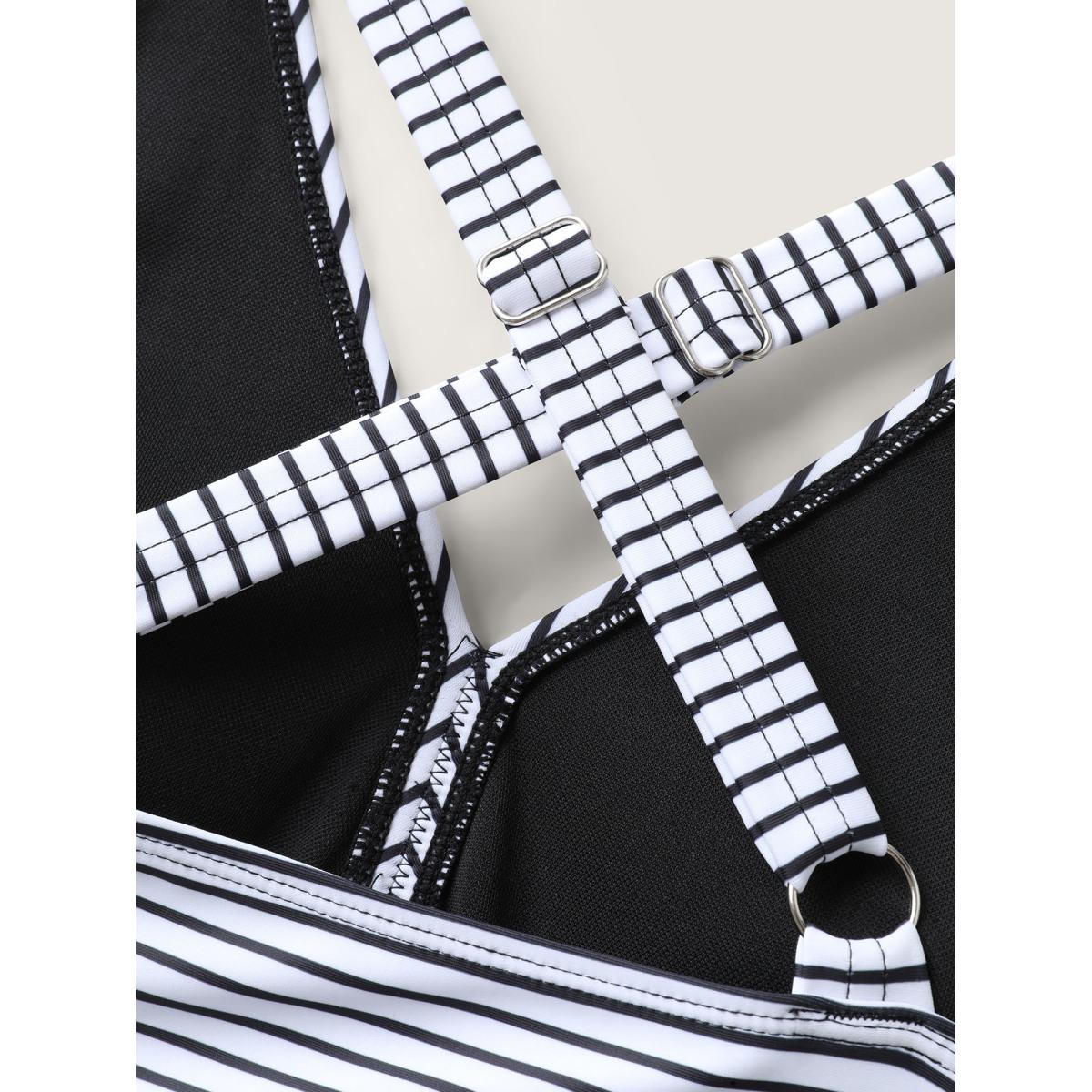 Plus Size Stripe Color Block Ruched One-Piece Swimsuit Women's Swimwear Black Beach Twist Curve Bathing Suits High stretch One Pieces BloomChic 14-16/1X Product Image