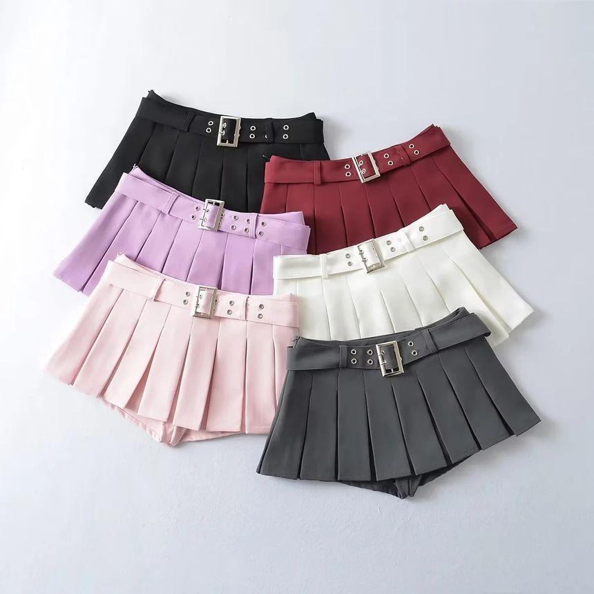 Low Rise Plain Pleated Skort Product Image