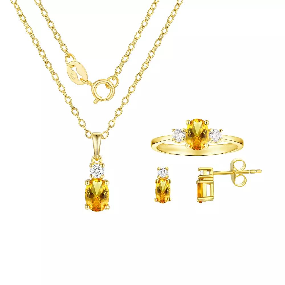 Argento Forte 14k Gold Over Silver Simulated Birthstone & Cubic Zirconia Pendant, Ring, & Earring Trio Set, Women's, November Product Image