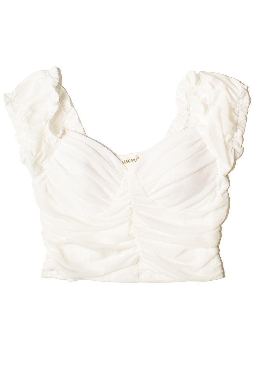 Ruched Front Puff Sleeve Mesh Top Product Image