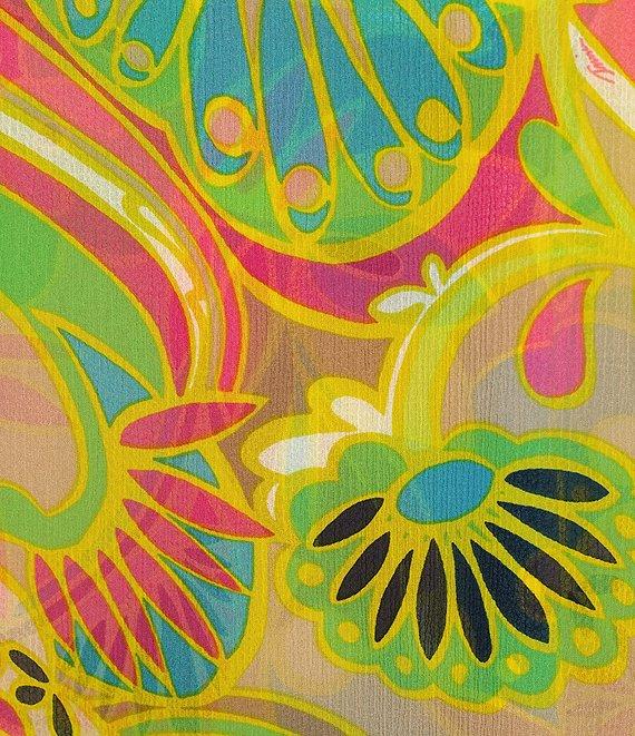 Trina Turk Aqualane Printed Georgette Boat Neck Long Sleeve Flowy Dress Product Image