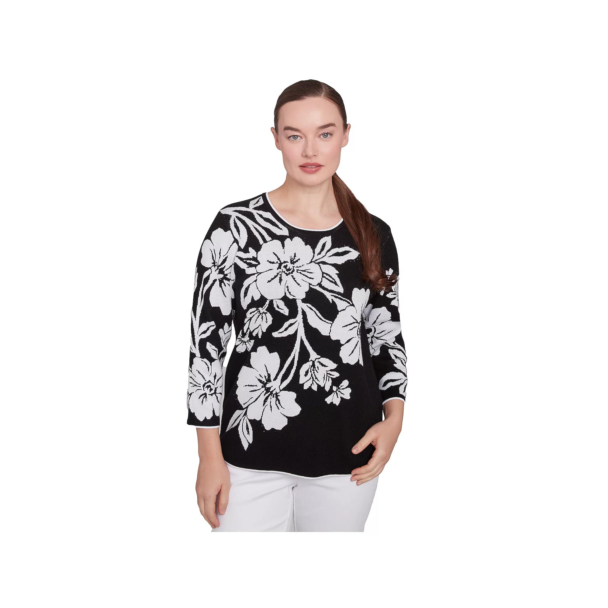 Women's Alfred Dunner Dramatic Floral Crewneck Top, Size: Medium, Black Product Image