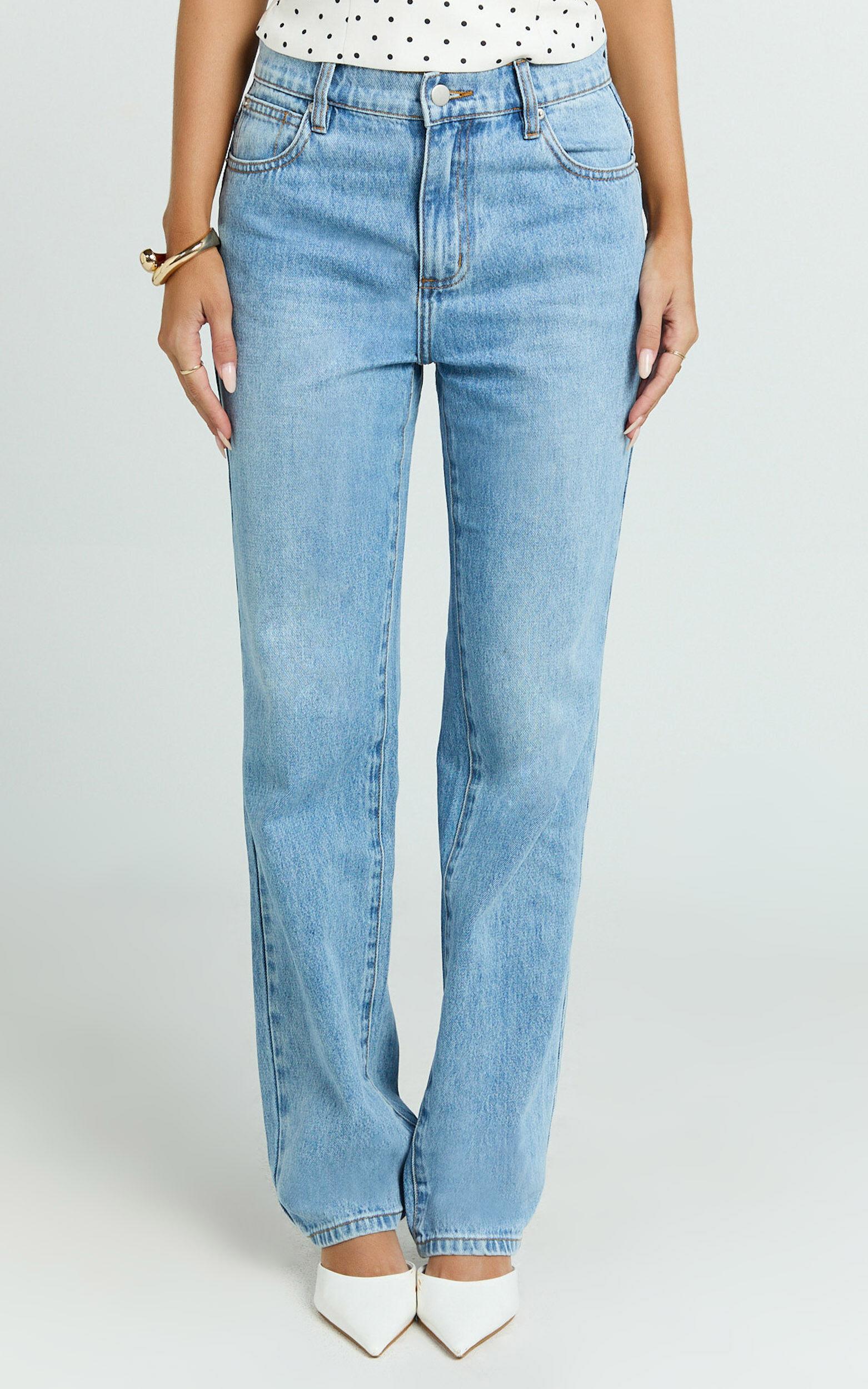 Barker Jeans - Low Rise Recycled Denim Straight Leg Jeans in Mid Blue Wash Product Image